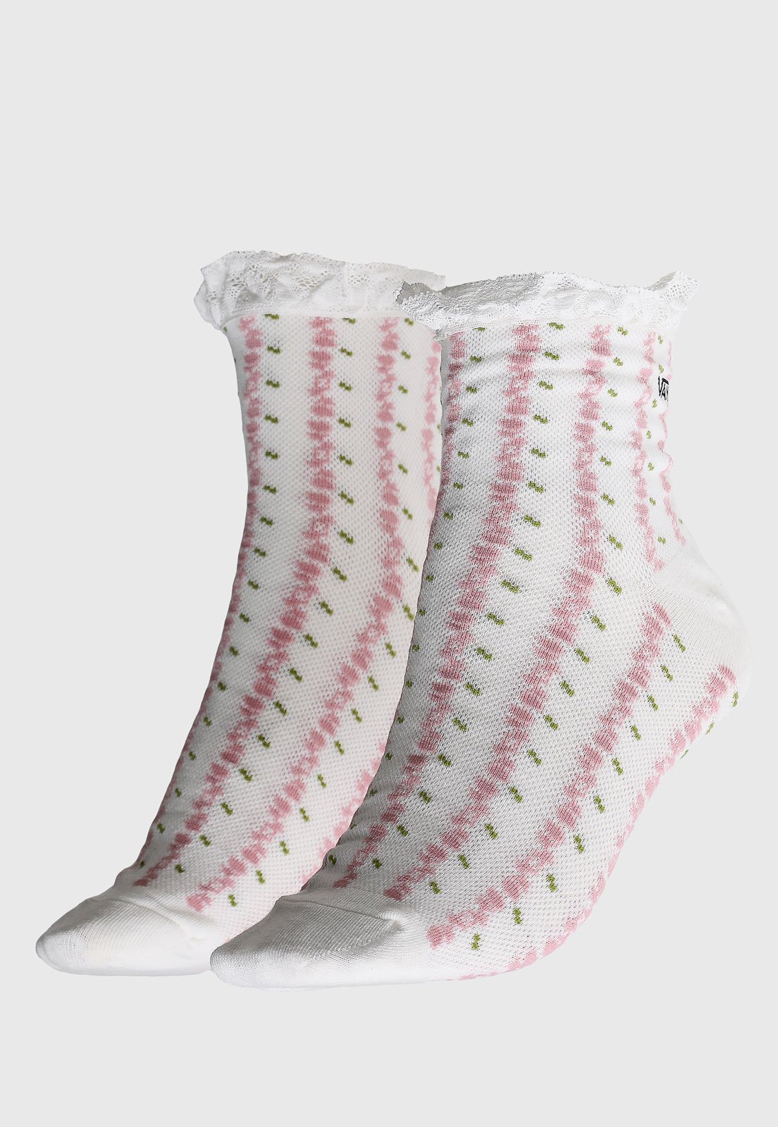 Meia Feminina Vans Sereno Lace Crew Branca e Rosa