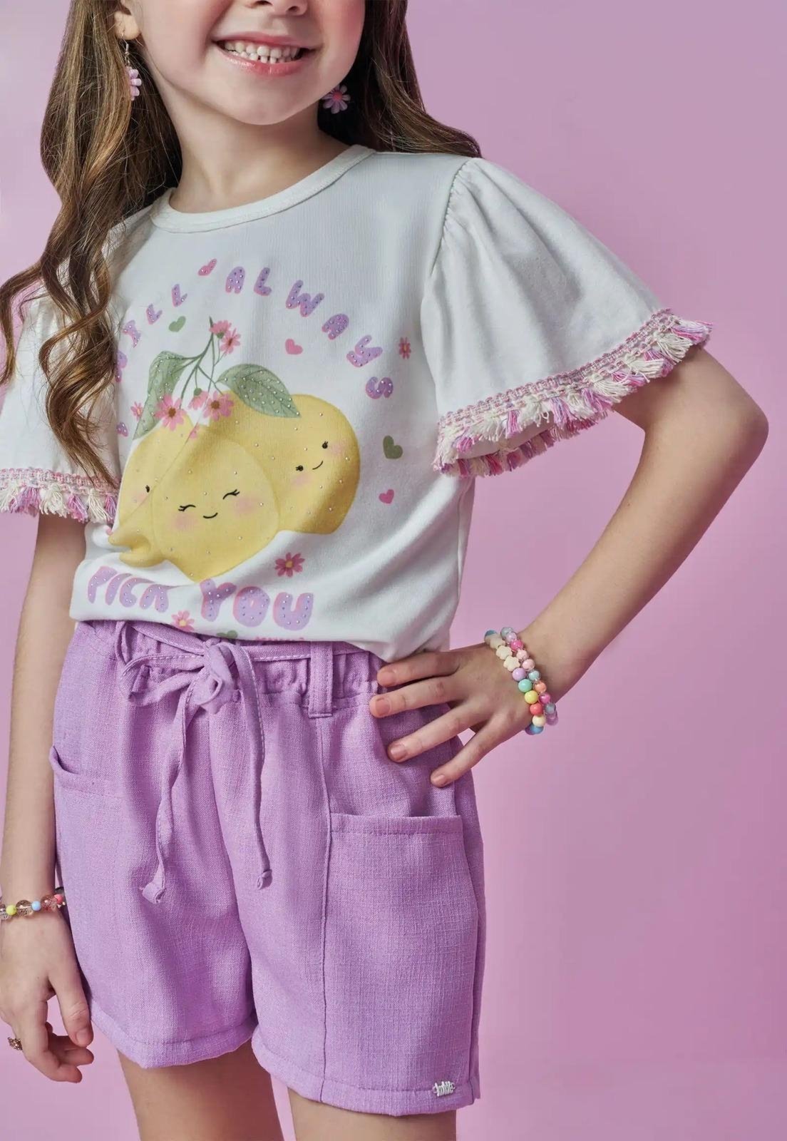 Infantil - Conjunto Shorts Menina Lilás Kukiê 10 Roxo