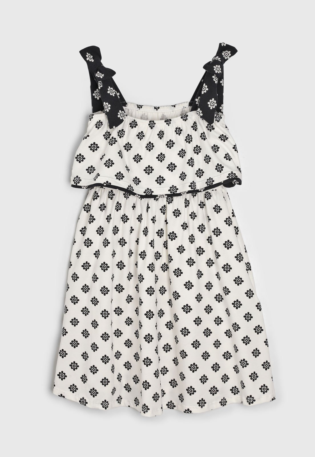 Infantil – Vestido Milon Babado Floral Off-White e Preto