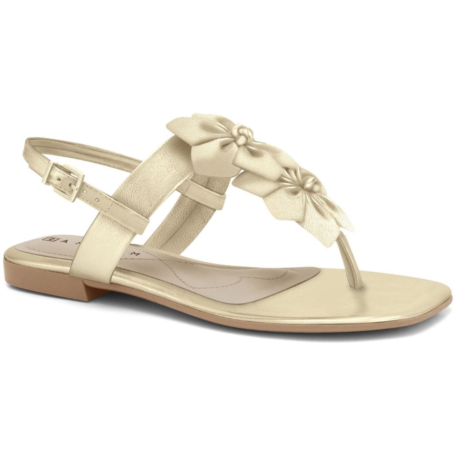 Sandália Feminina Rasteira Flor Ouro Ramarim 2425203-9
