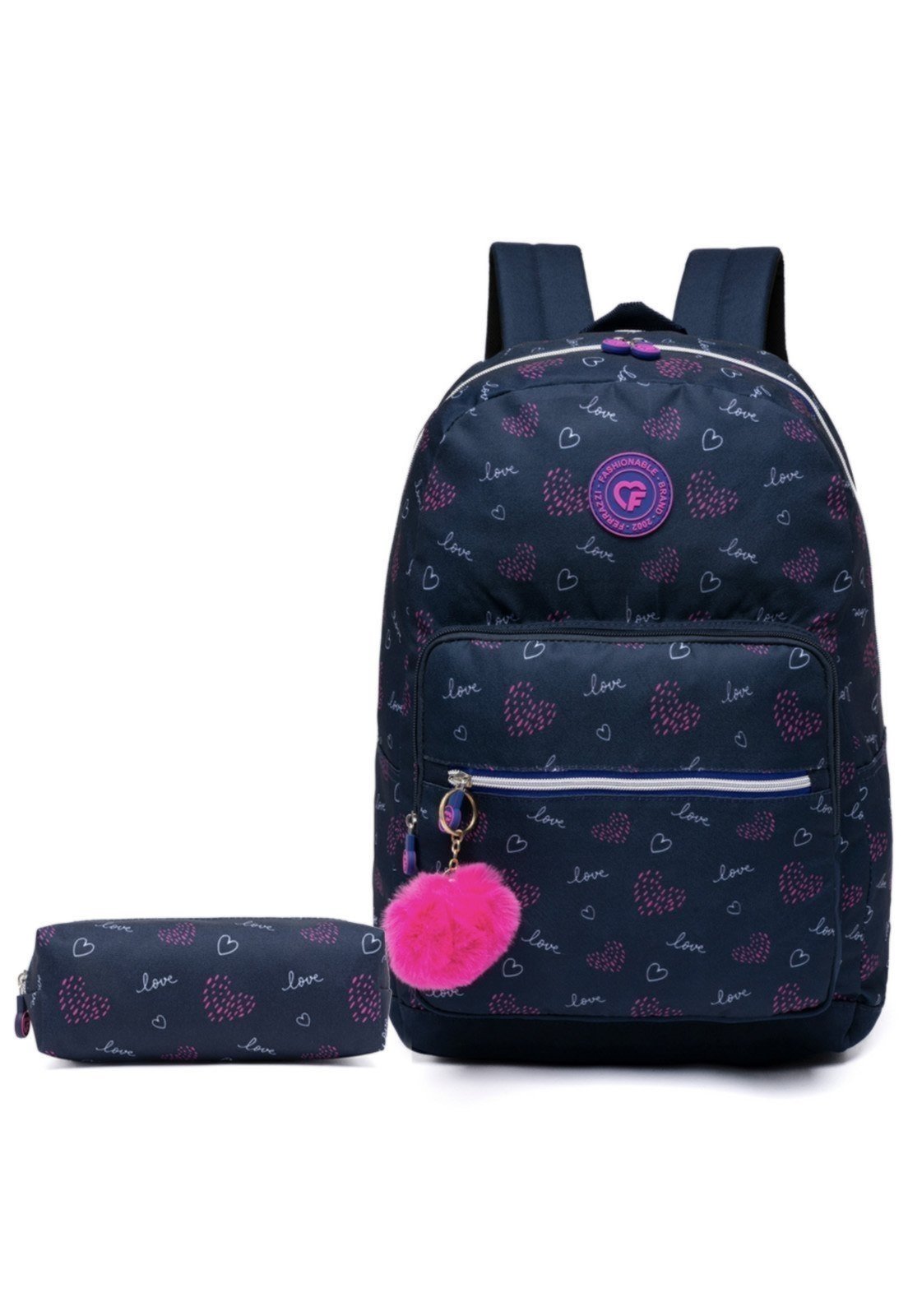 Kit Mochila Escolar Feminina Ferrazzi Com Estojo Resistente Moderna