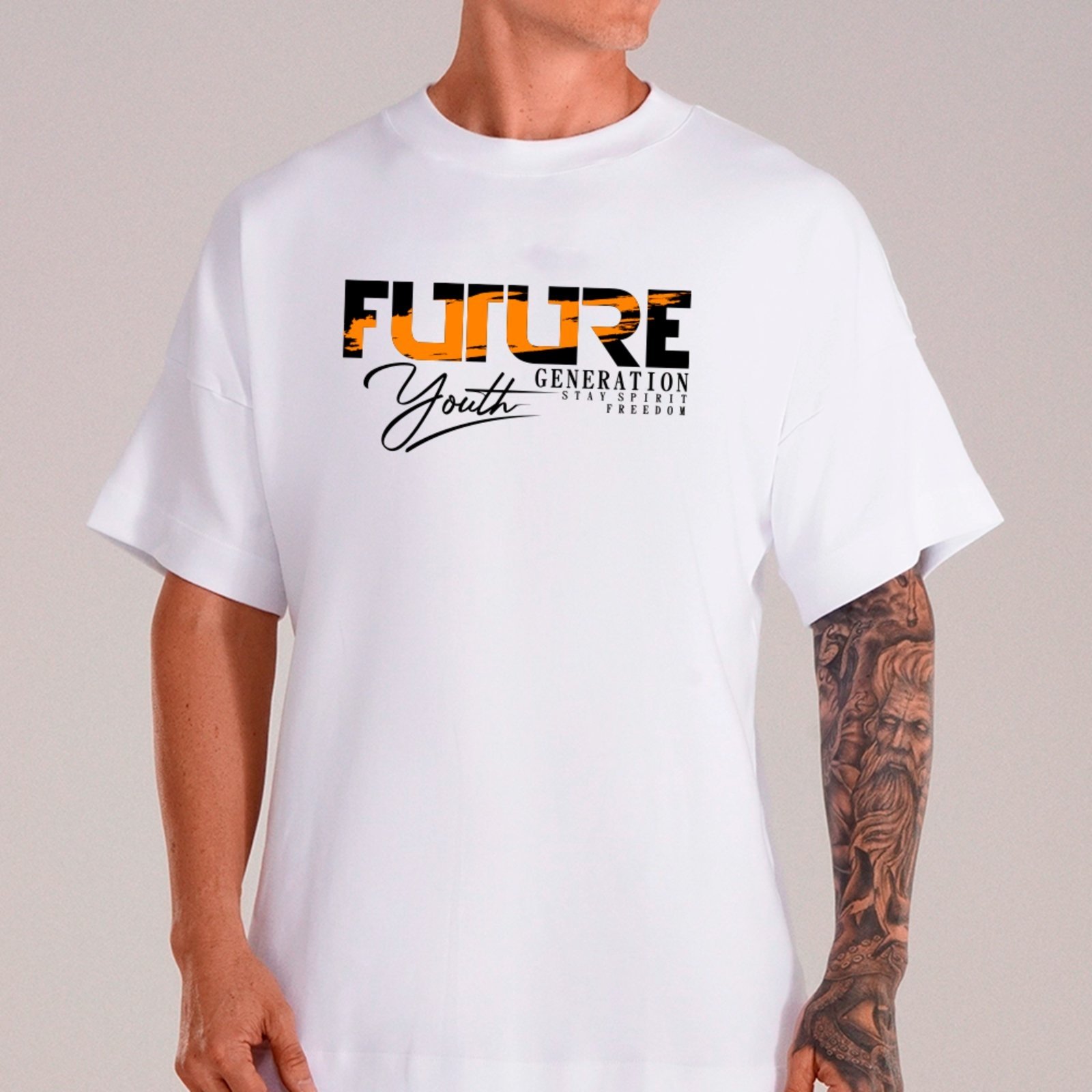 Camiseta Ousy Unissex Future Youth Generation Start Freedom Básica Branco