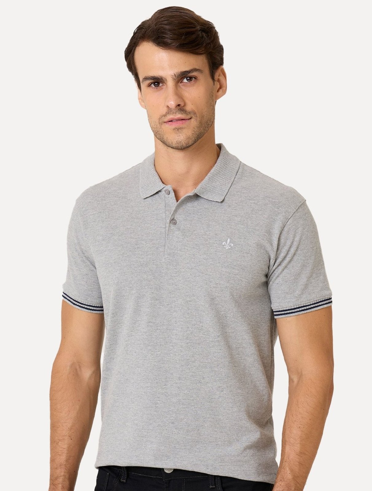 Polo Dudalina Masculina Piquet Jacquard Gola Sem Friso