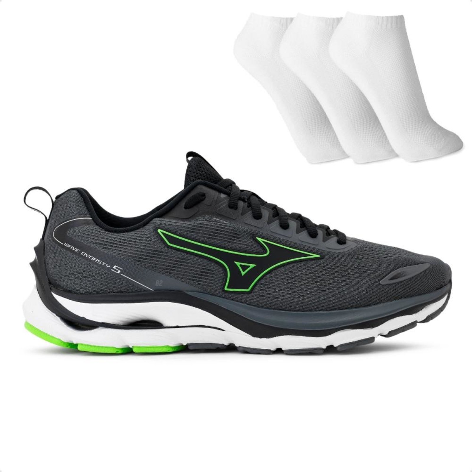 Tênis Mizuno Wave Dynasty 5 Masculino + 3 Pares de Meias Cinza