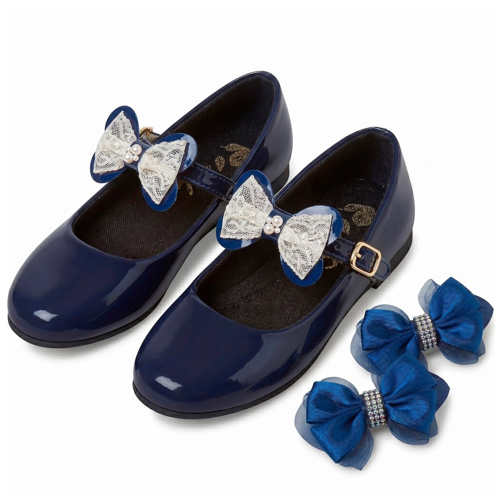 Infantil - Kit Sapatilha Azul Marinho Menina com 2 Enfeites de Trocar Pepite