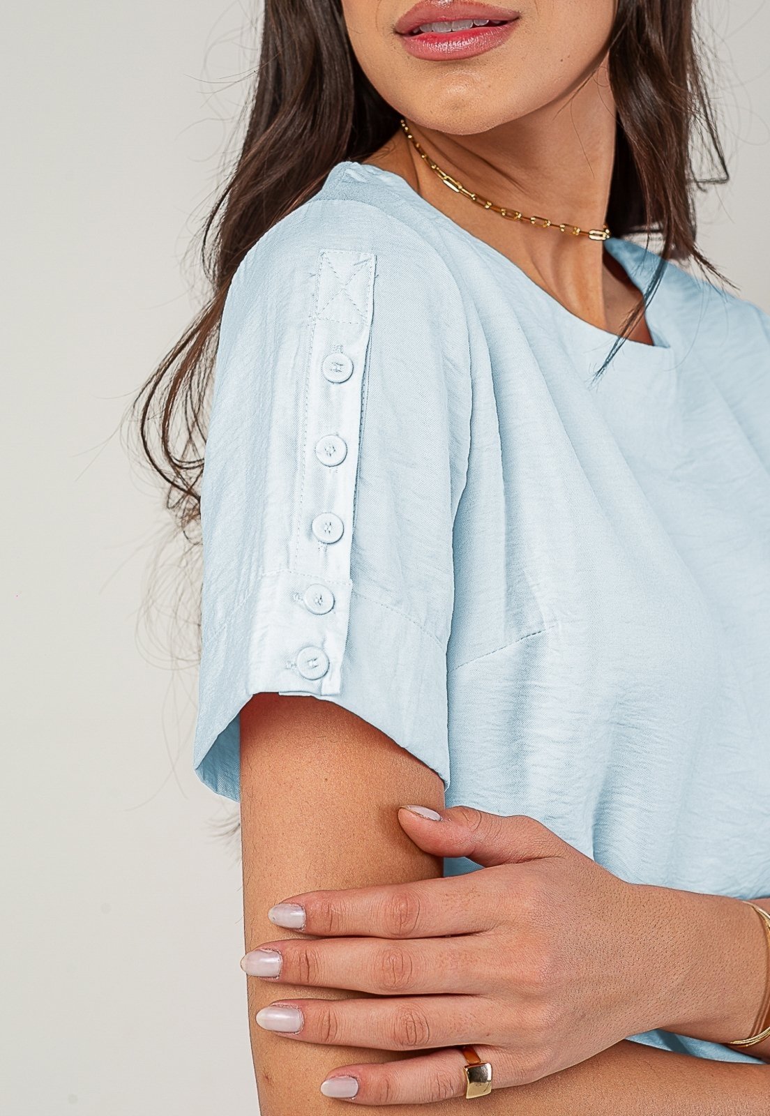 Blusa Alfaiataria Com Botões Na Manga Salvatore Azul