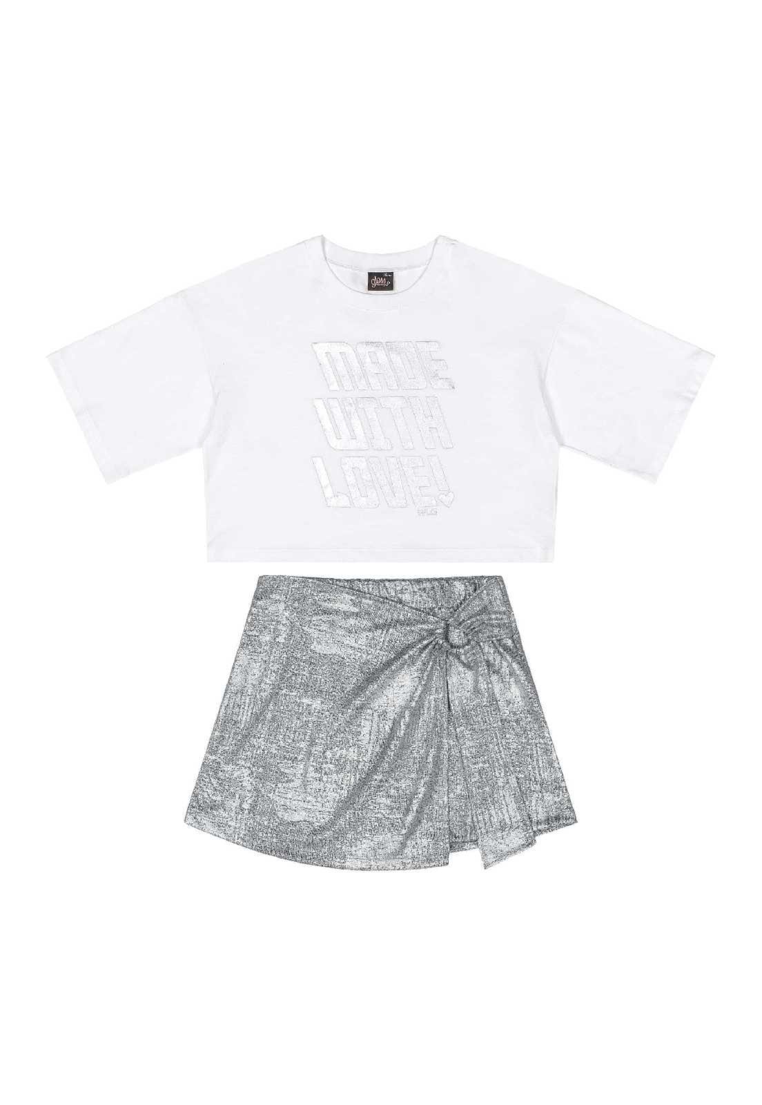 Vista 3 Infantil - Conjunto Juvenil com Blusa e Saia Gloss branco Gloss branco