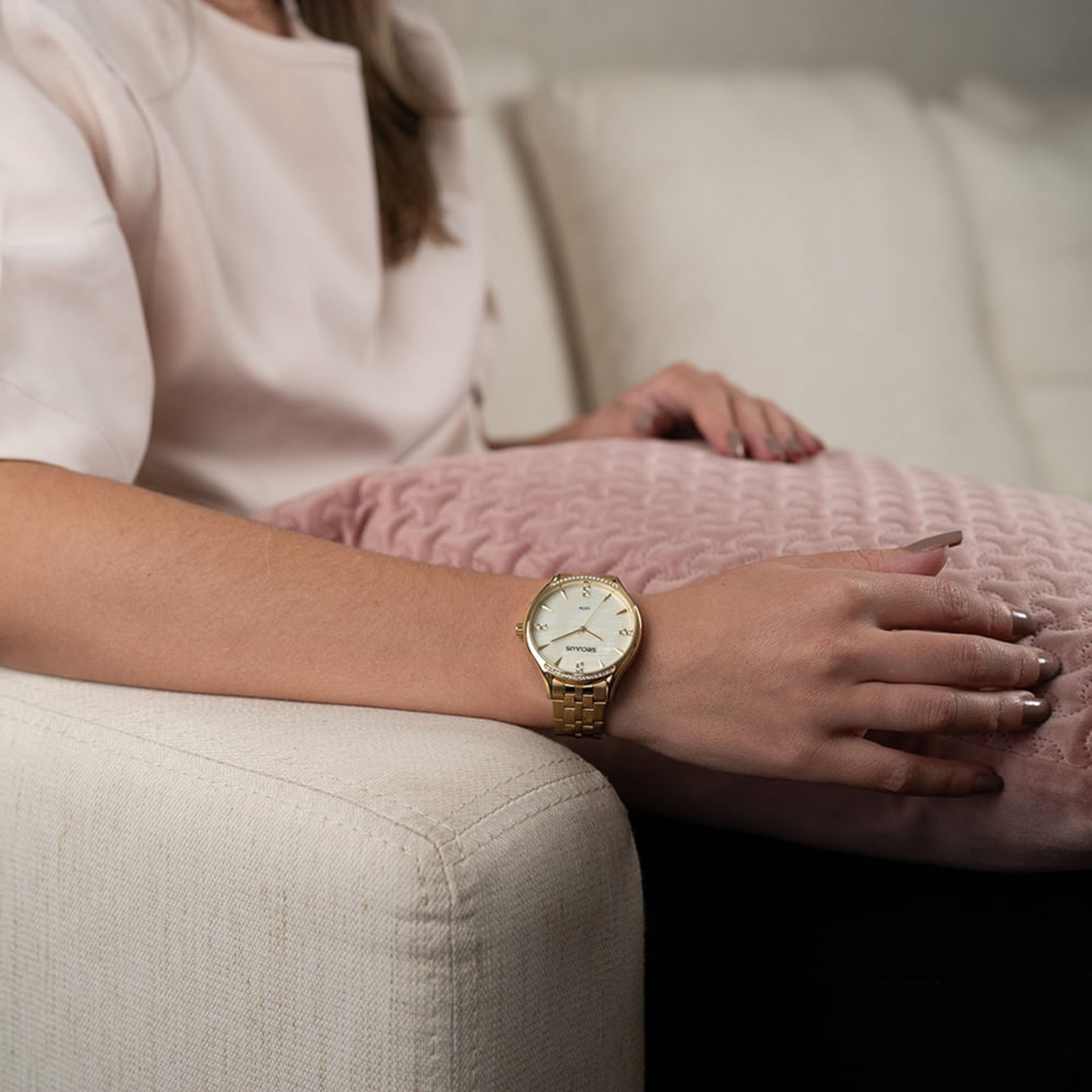 Vista 3 Relógio Seculus Feminino Cristais Madrepérola dourado Seculus dourado