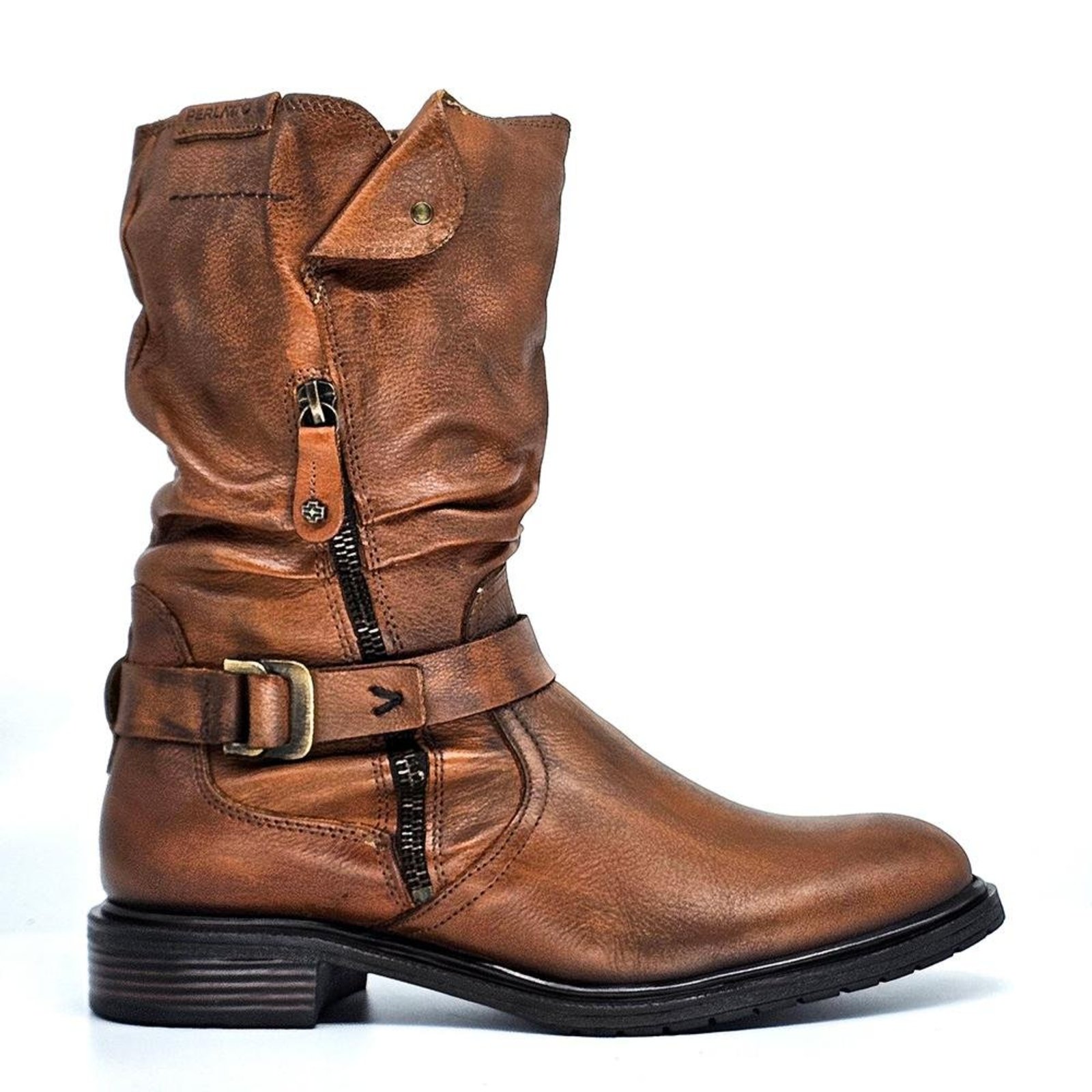 Bota Feminina DIA025 Couro Tan Preto Incolor