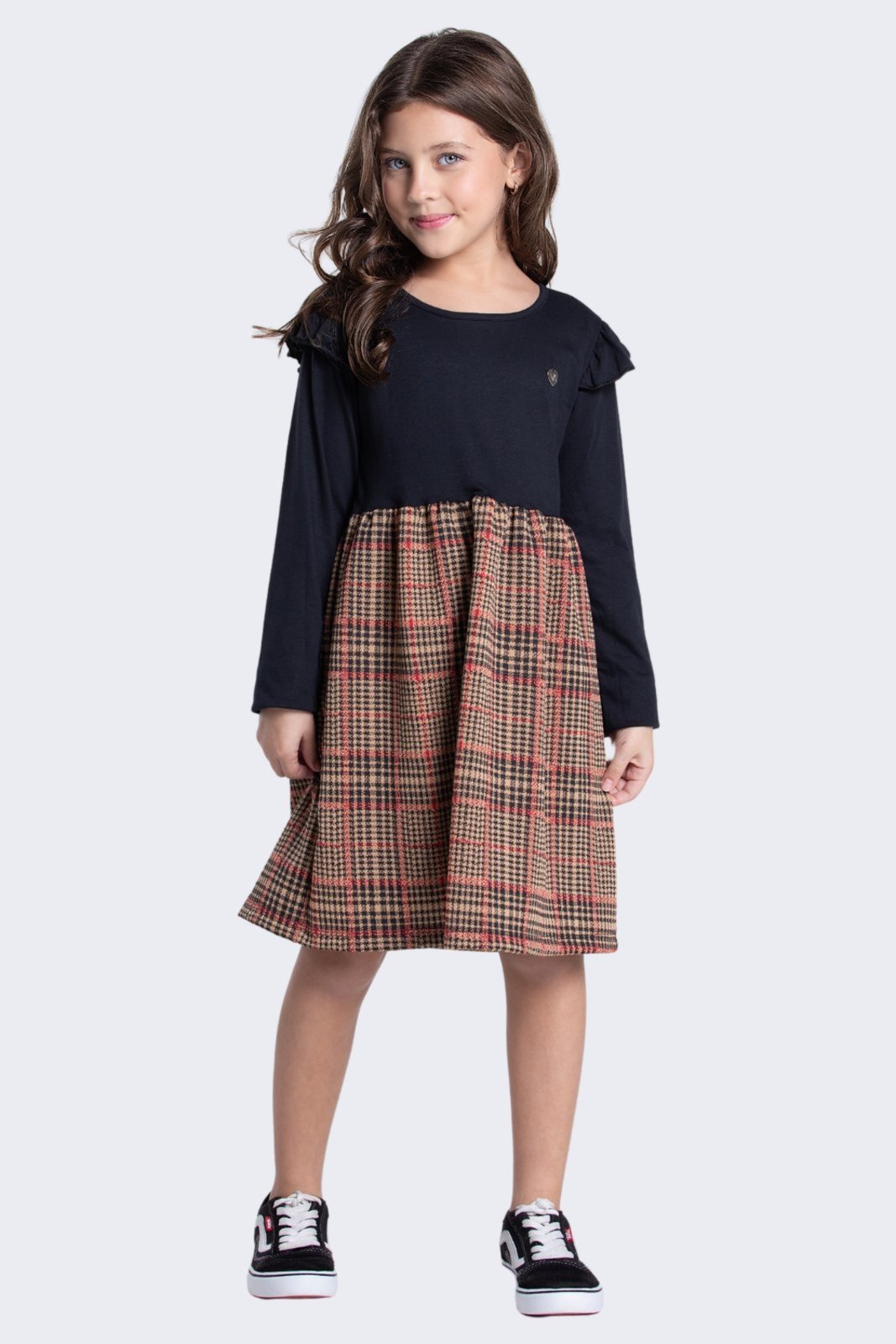 Infantil – Vestido Jacquard Xadrez com Babadinhos