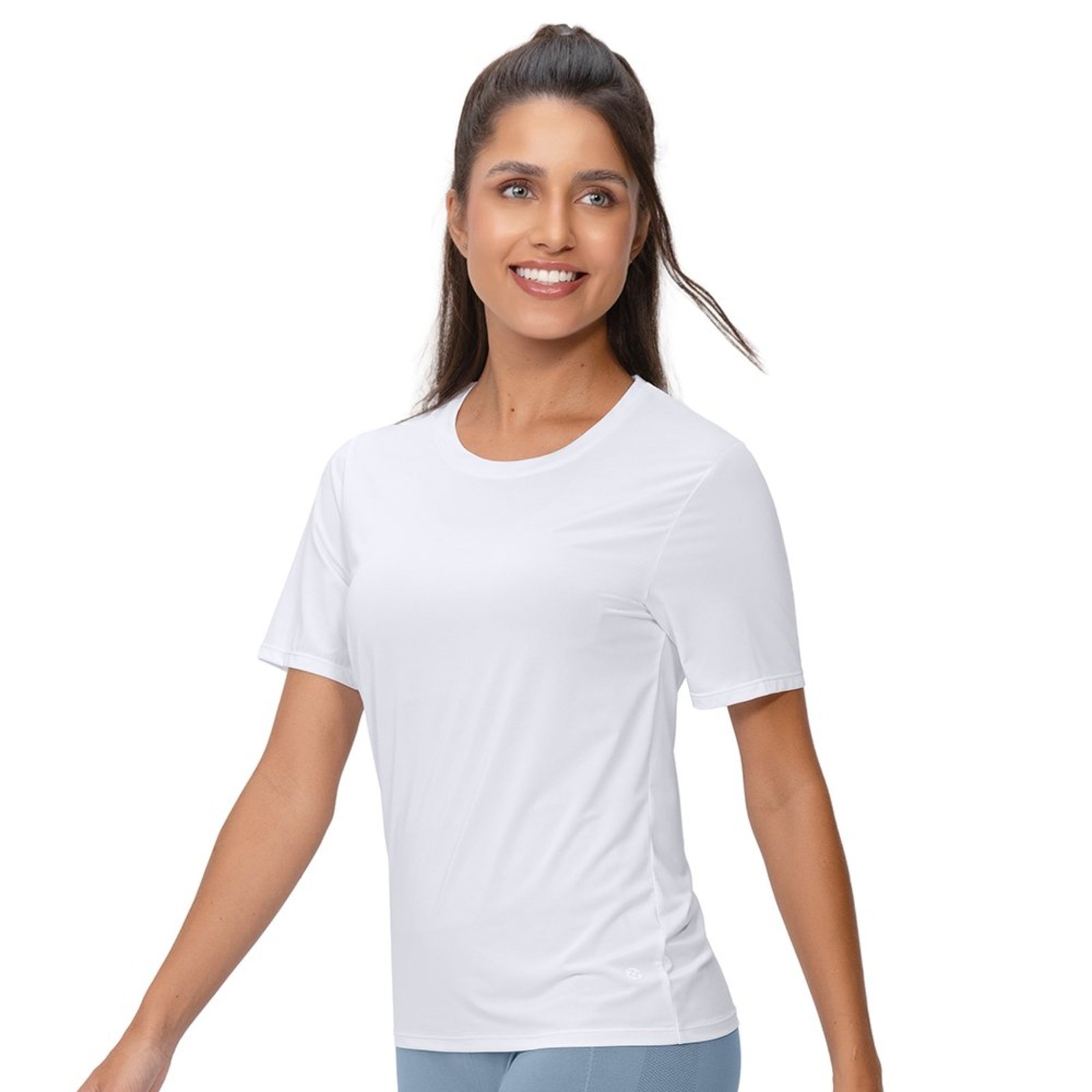 Blusa Fitness Feminina Manga Curta Proteção UV Branco