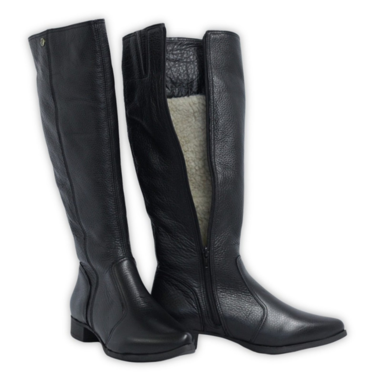 Vista 3 Bota Feminina Lã Sintética Bico Fino Cano Longo Couro Salto 2,5 Cm Spinelli preto Spinelli preto