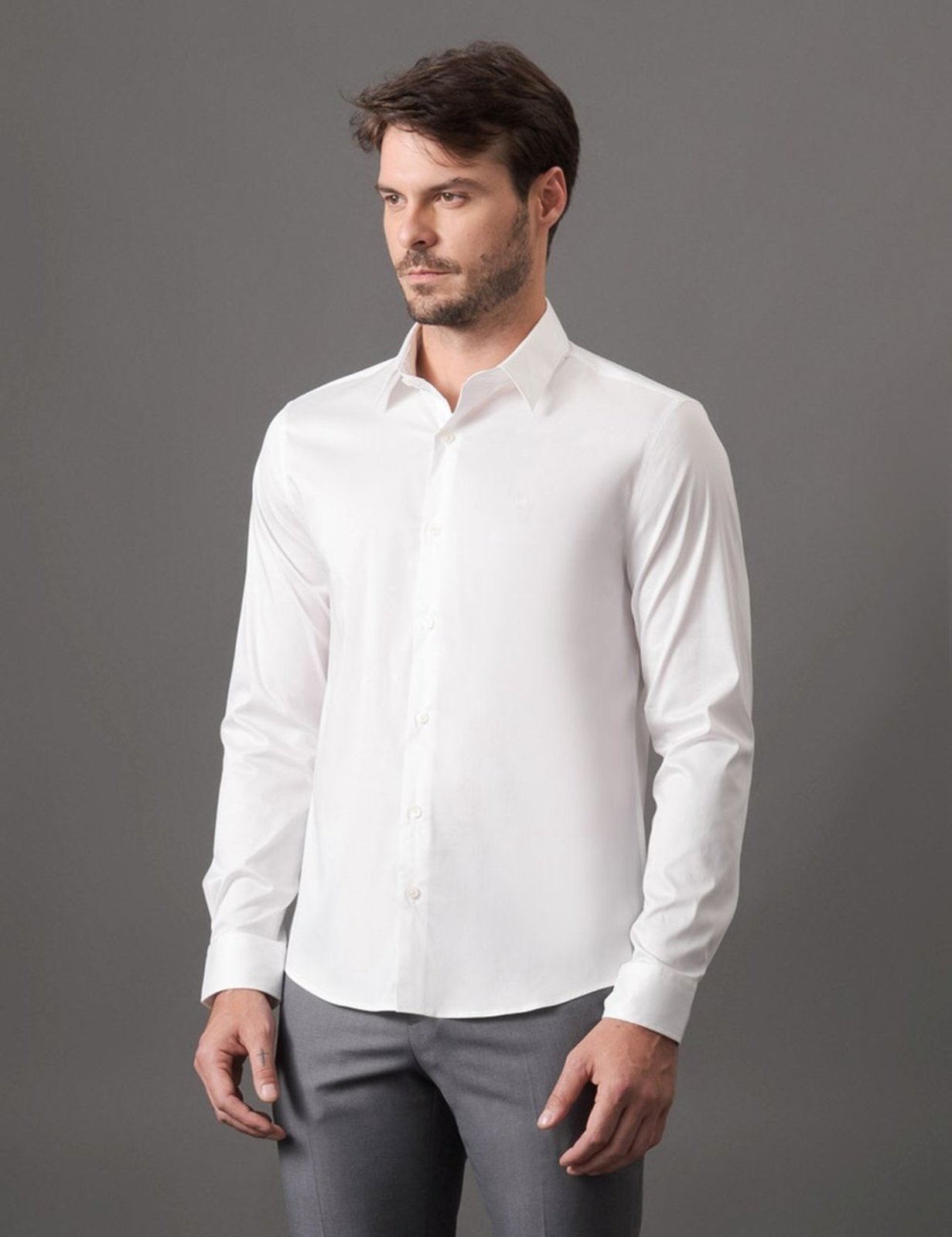 Camisa Masculina Manga Longa Slim Básica - Branco Calvin Klein Jeans
