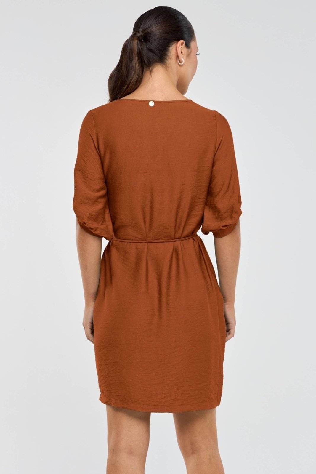 Vestido Curto PKS Viscose Com Cinto Marrom