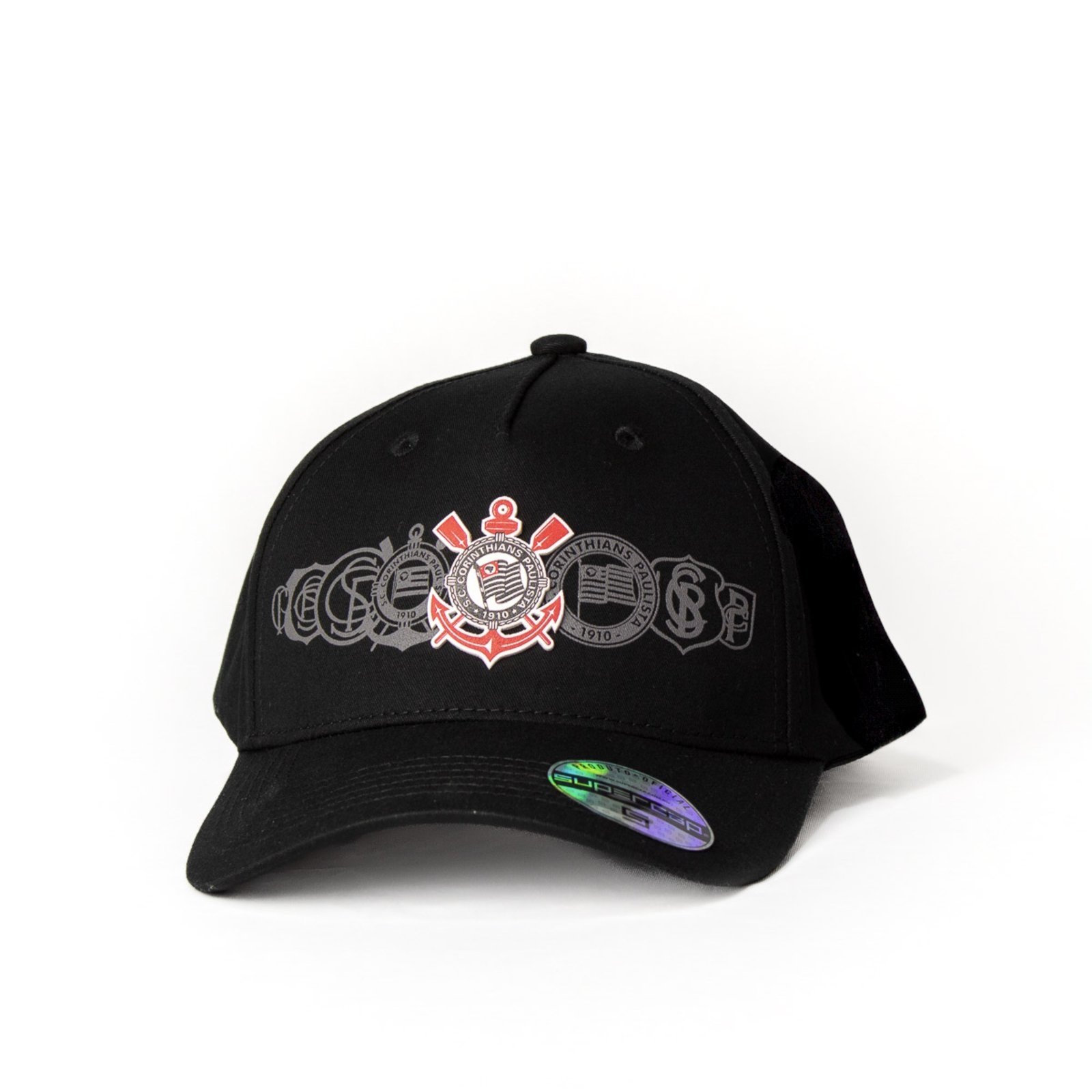 Vista 2 Boné Supercap Corinthians Silk Frontal e Lateral Dora Supercap preto