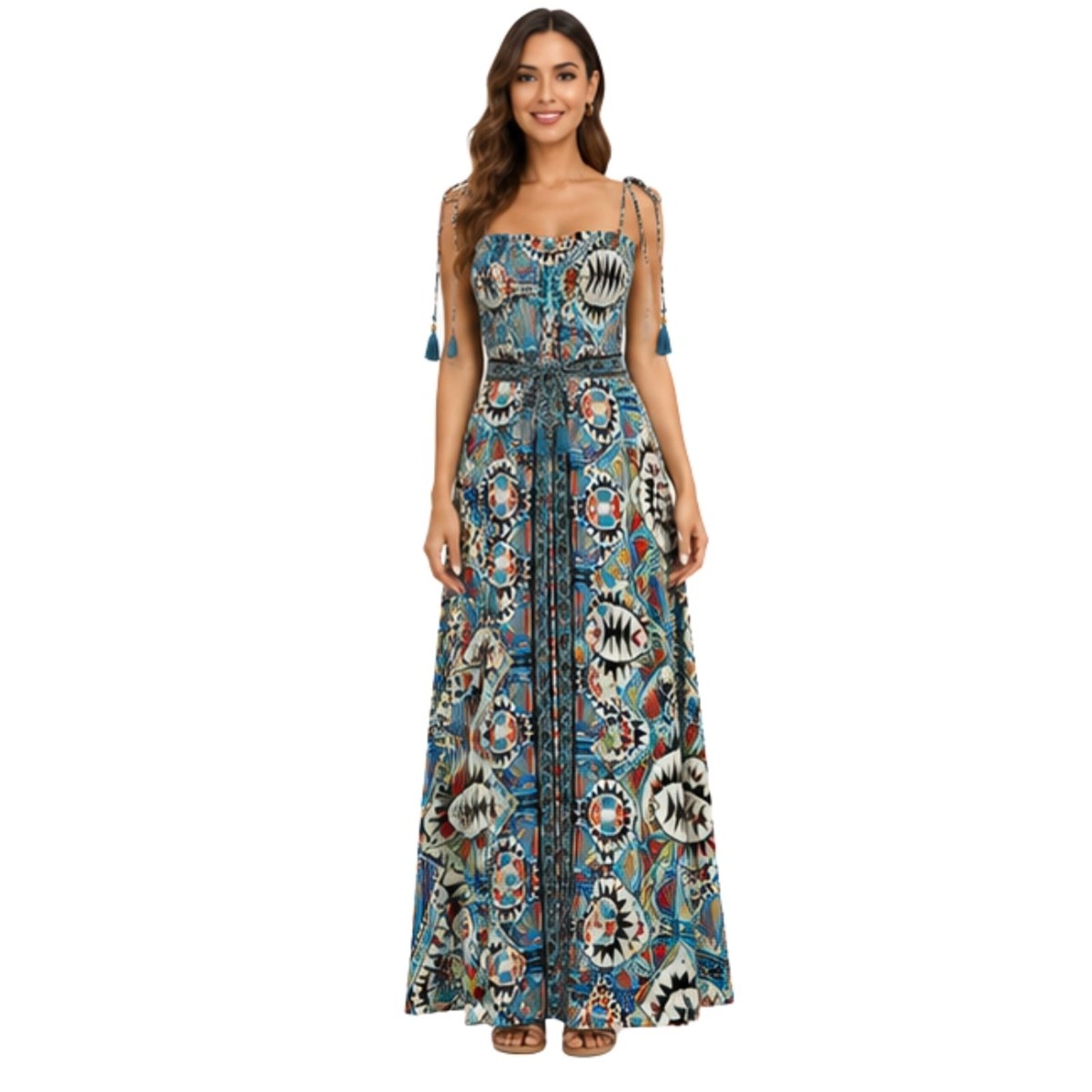 Vestido Longo Feminino Indiano Estampado Boho Azul