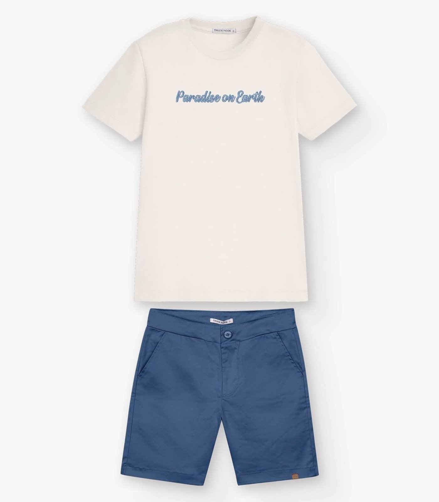 Infantil - Conjunto Camiseta com Bermuda Menino Trick Nick Bege