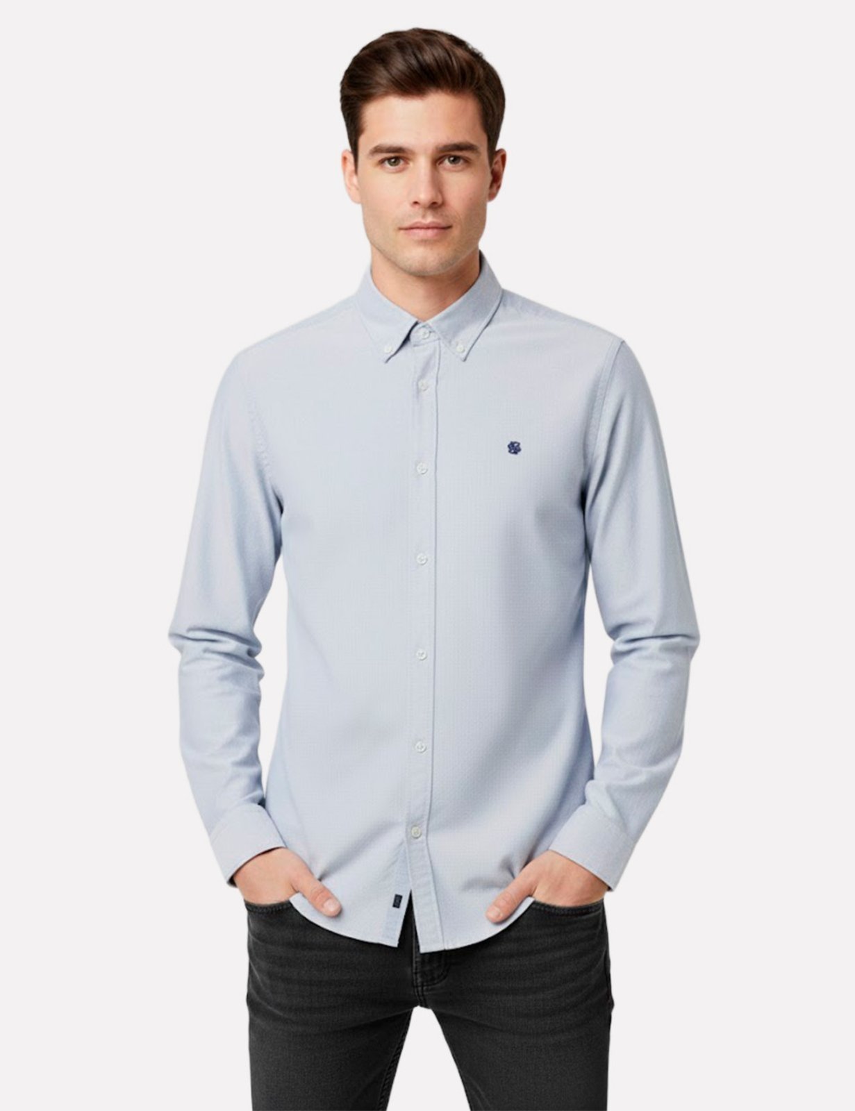 Vista 2 Camisa Hugo Boss Masculina Slim Fit H-ROAN-BD-E-C1-253 Ardósia cinza cinza