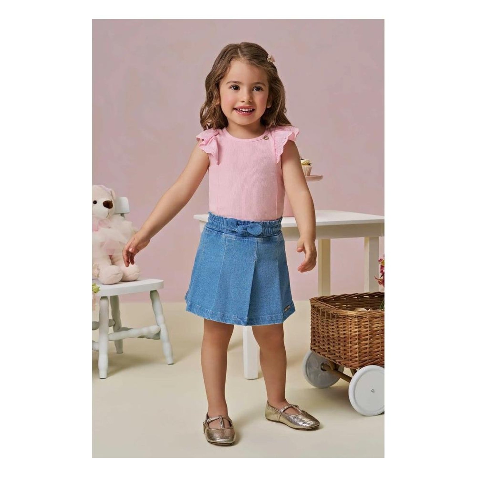 Infantil - Shorts Menina Jeans Infanti 1 Azul
