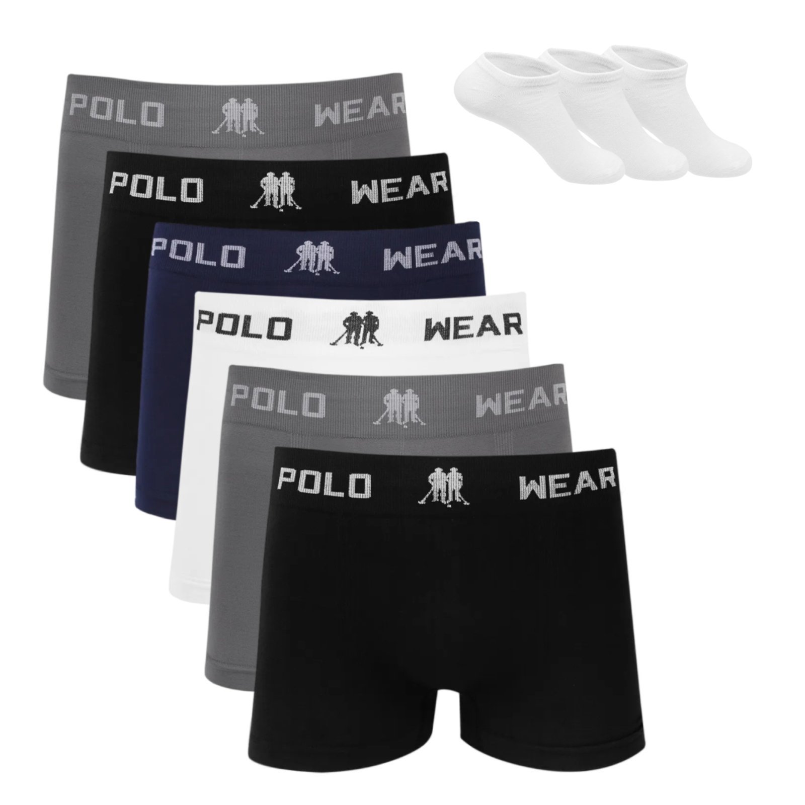 Kit 6 Cueca Boxer Polo Wear Microfibra Sortido + 3 Meias M1 Colorido