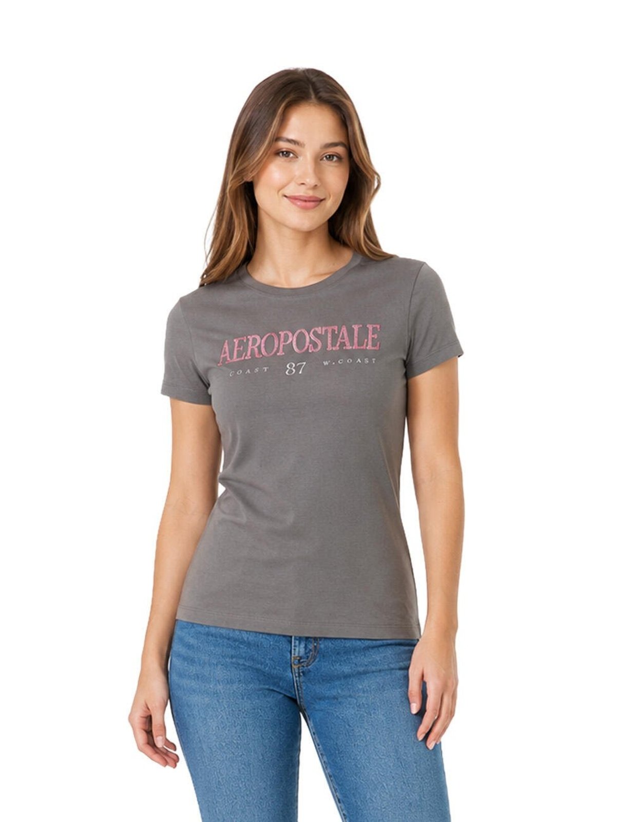 Camiseta Manga Curta Feminina Bordada Aéropostale 98120138 Cinza