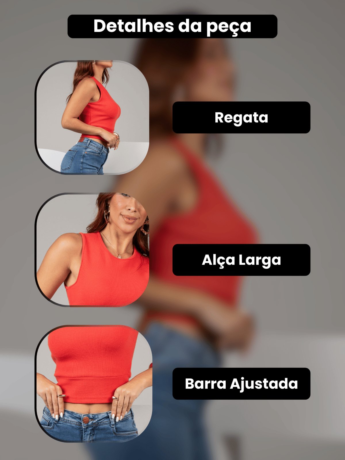 Vista 3 Blusa T-Shirt Feminina Regata Gola Redonda Vicio Fatal vermelho Vicio Fatal vermelho