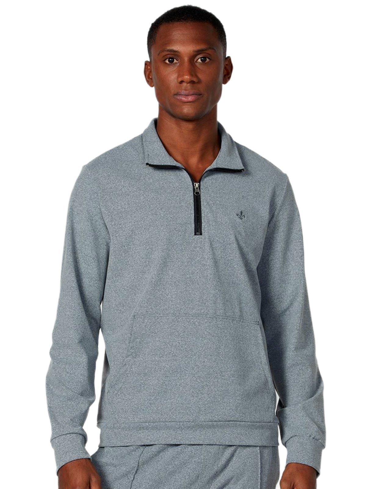 Blusa Dudalina Masculina Malha Flex Meio Ziper Cinza Mescla