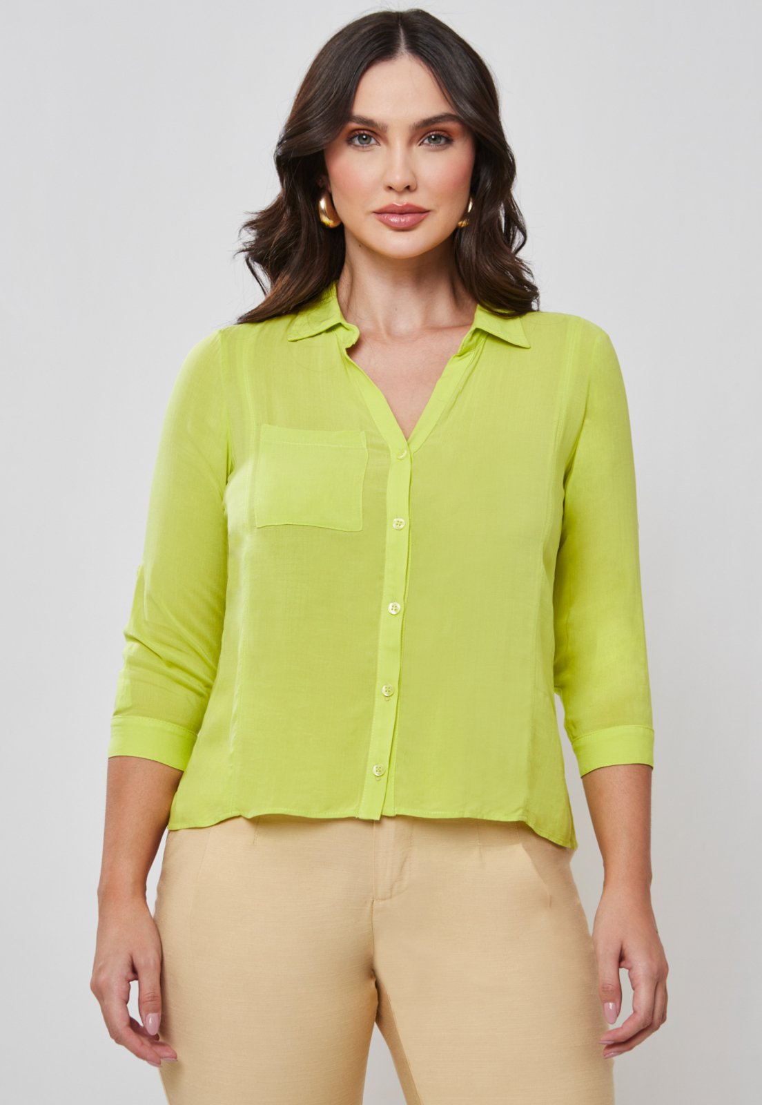 Camisa Lisa Viscose Amarelo Lima Miss Joy 7142 Feminino