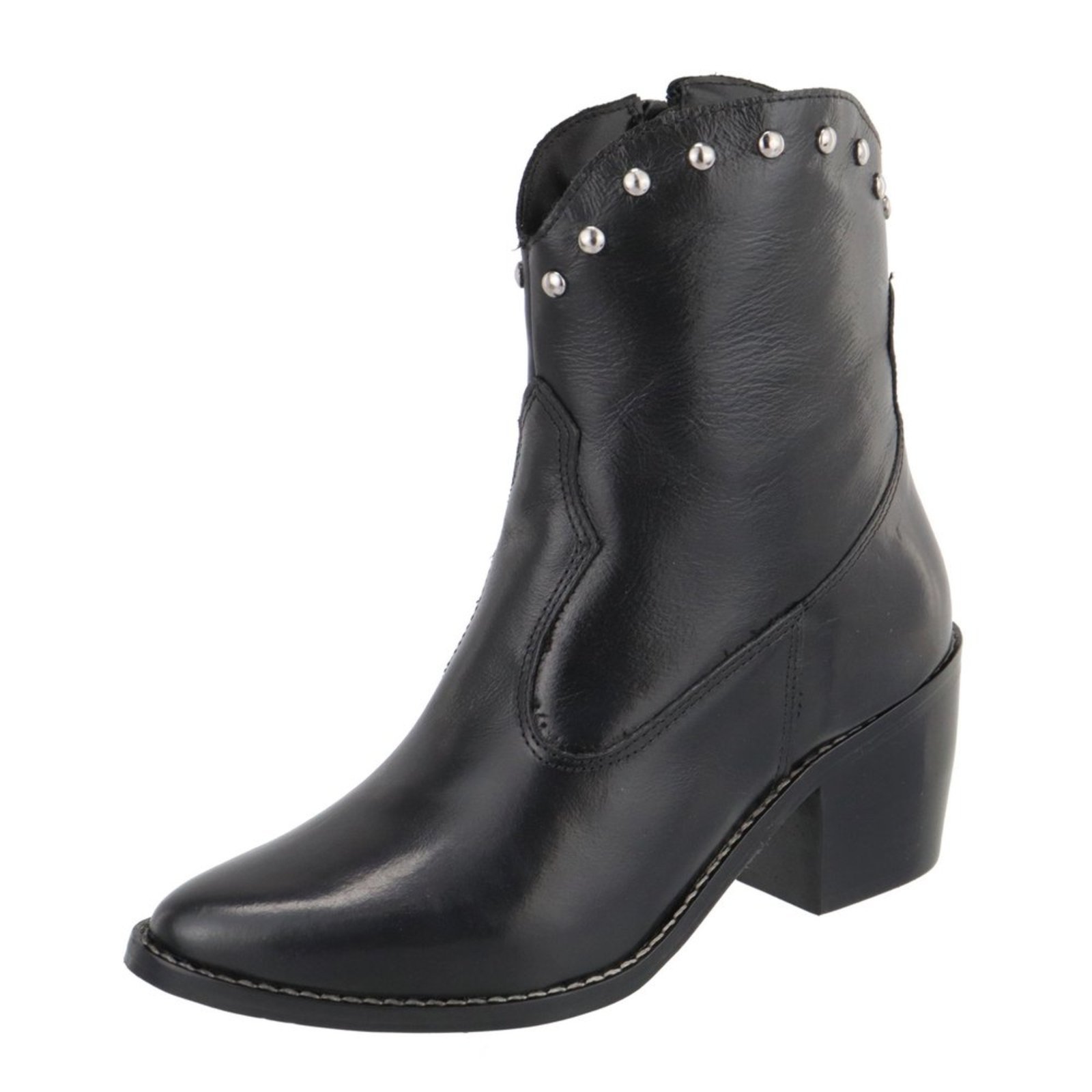 Bota Texana Western Bico Fino Cano Curto Country Couro Preto Kuento Shoes