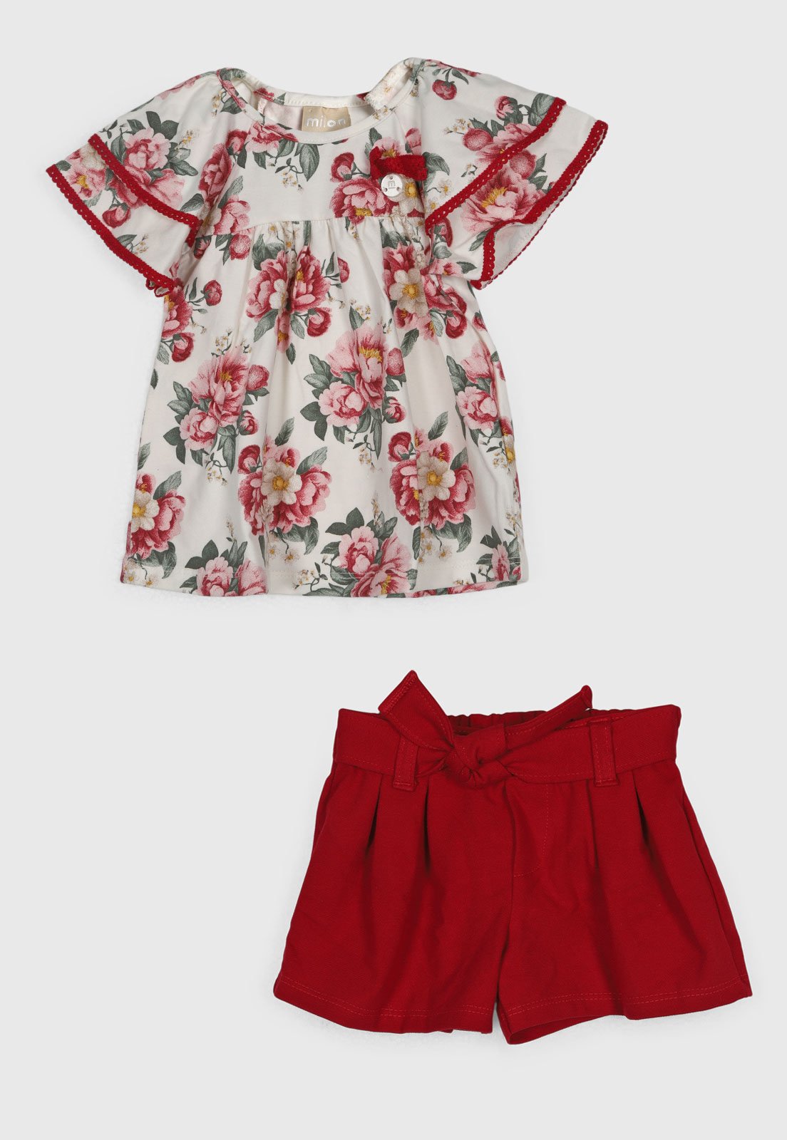 Conjunto Curto Milon Floral e Short Vermelho