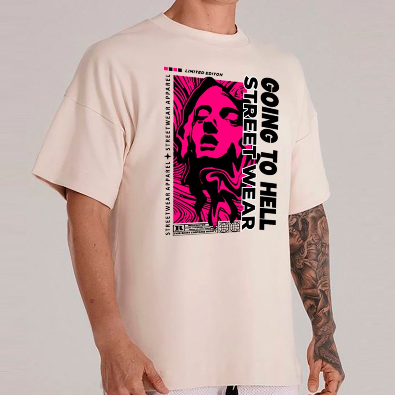Camiseta Ousy Going To Hell Oversized Unissex Off White