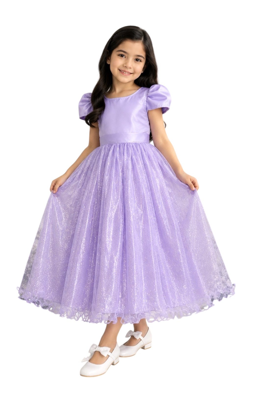 Infantil - Vestido Longo Menina Juvenil Festa Lilás Lavanda Brilho Formatura Casamento Juvenil Princesa Social Rodado Florista Dama Daminha Aniversário Luxo