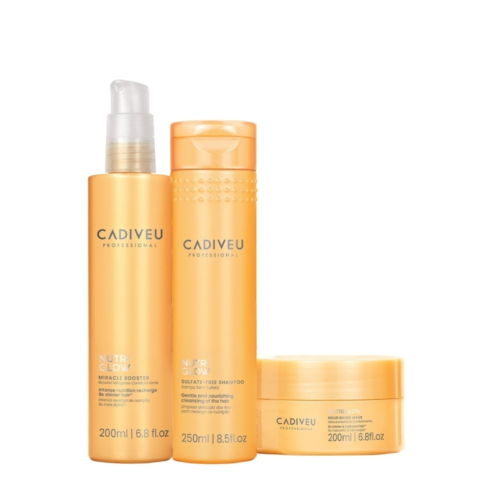 Kit Cadiveu Professional Nutri Glow Booster Shampoo Máscara e Pré-Shampoo (3 produtos)