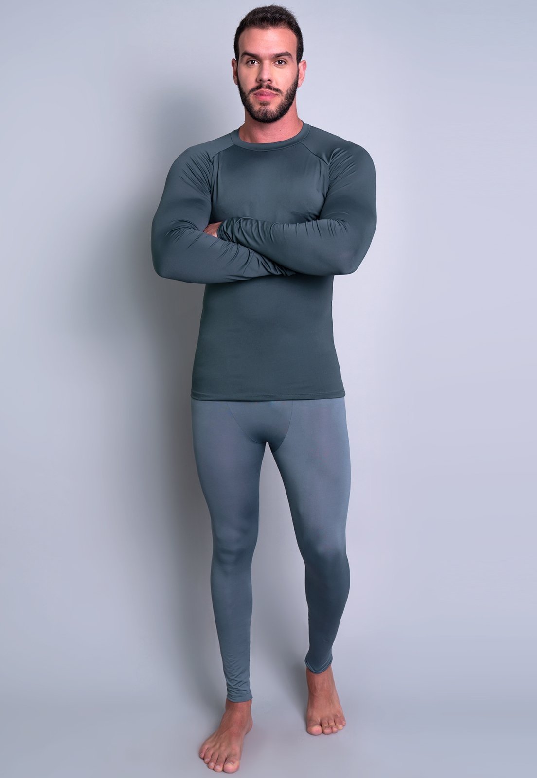 Conjunto Térmico MVB Modas Masculina Segunda Pele Proteção Uv 50+ Cinza