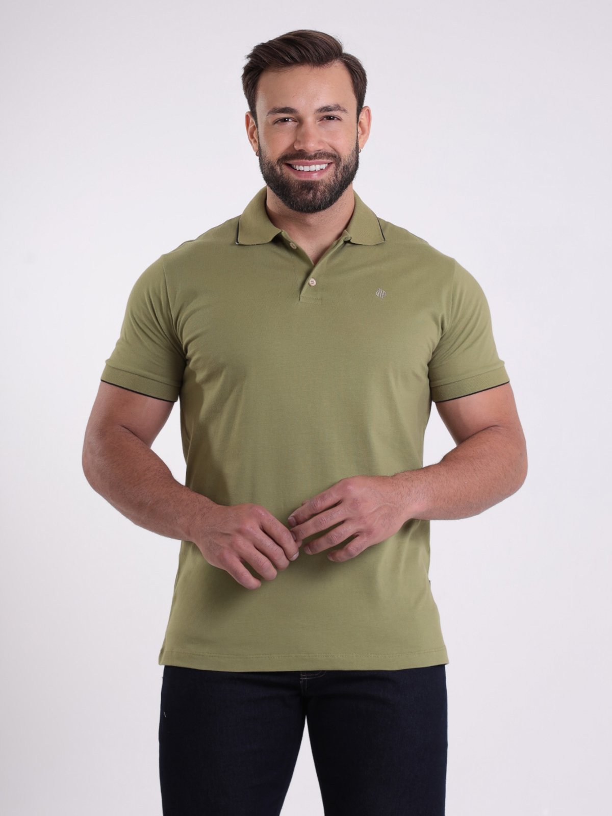 Camisa Pólo Masculino Djak Detalhado Algodão Luxo Verde