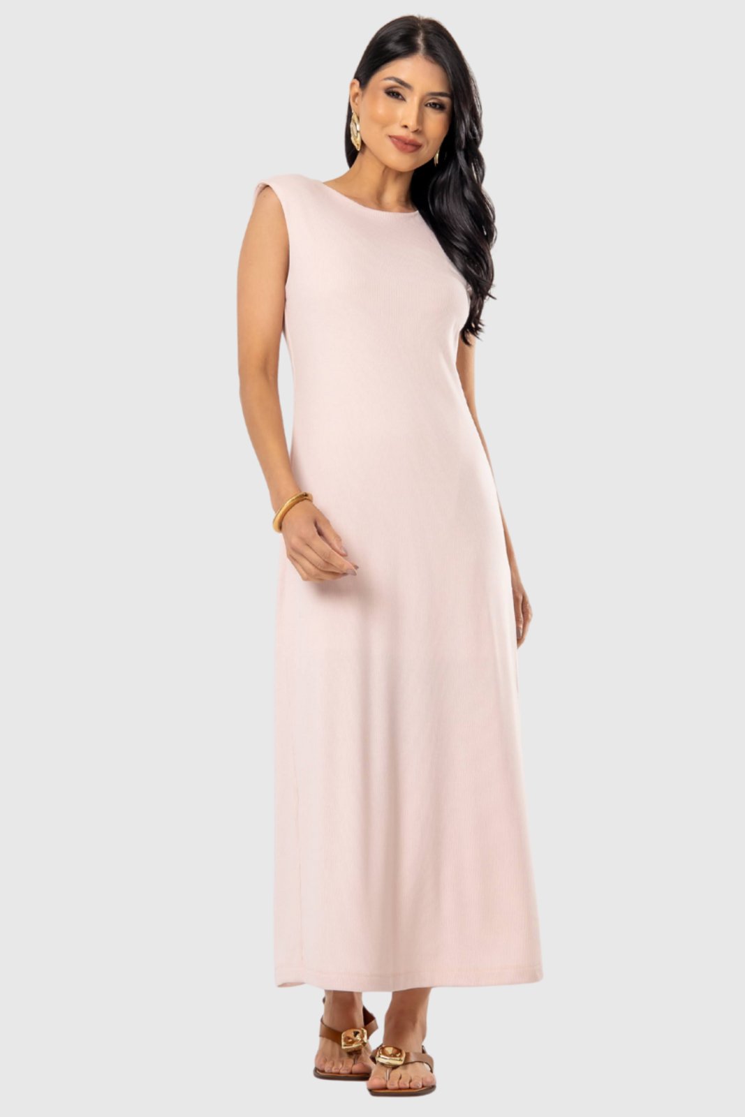 Vestido Feminino Amora Café Regata Rosa Claro