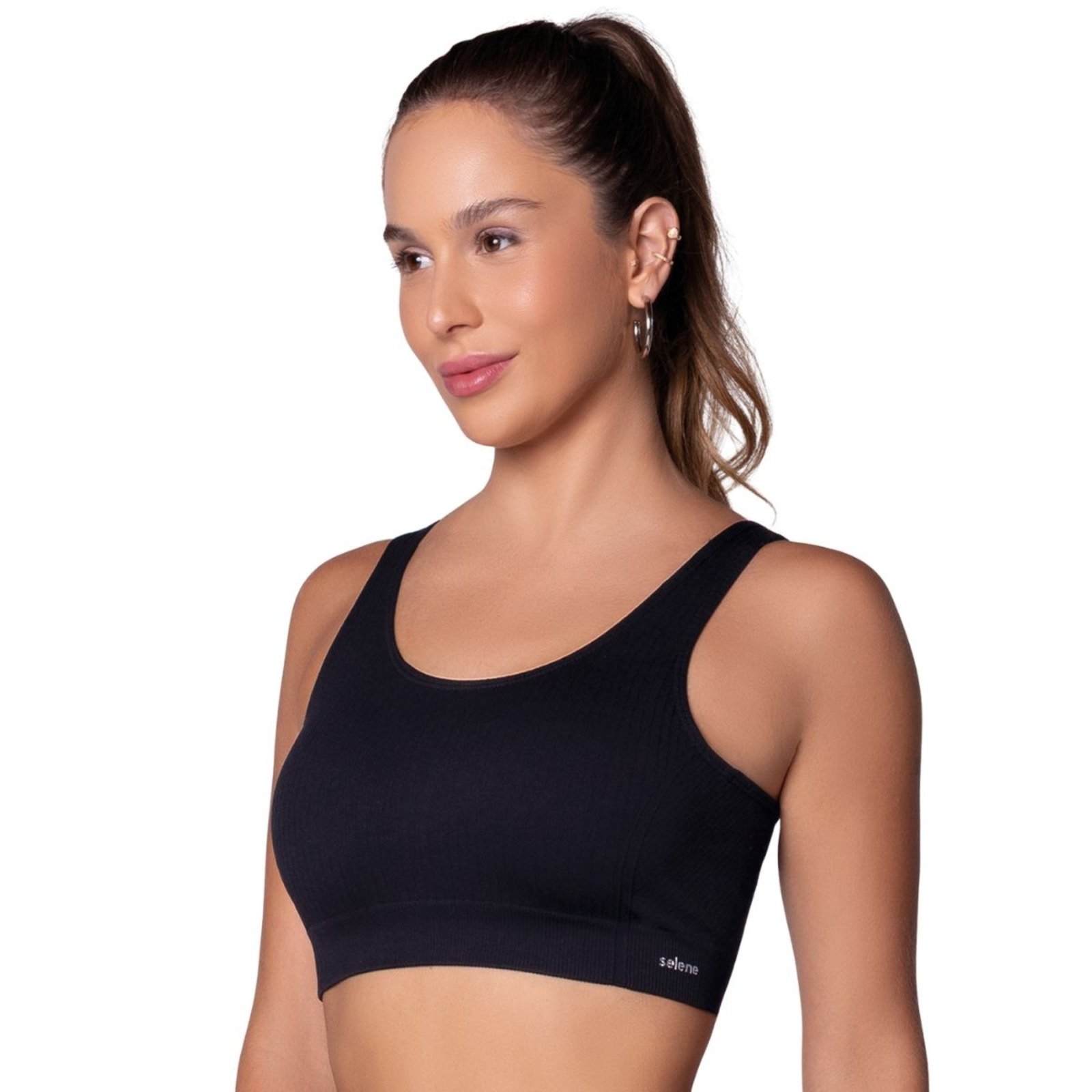 Top Feminino Fitness Canelado Sem Costura Selene