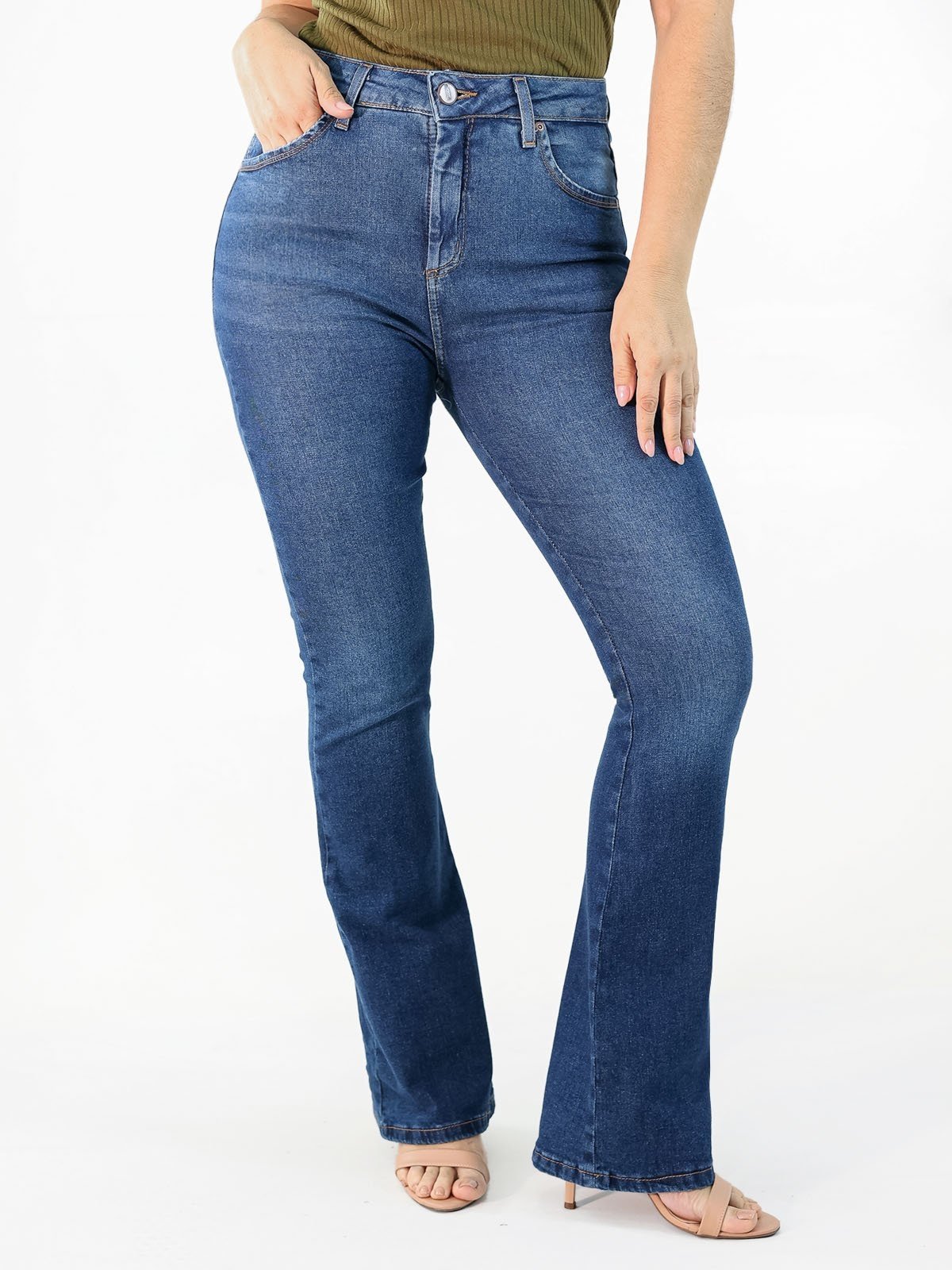 Calça Flare Feminina Jeans Tradicional Elastano Alta Anticorpus