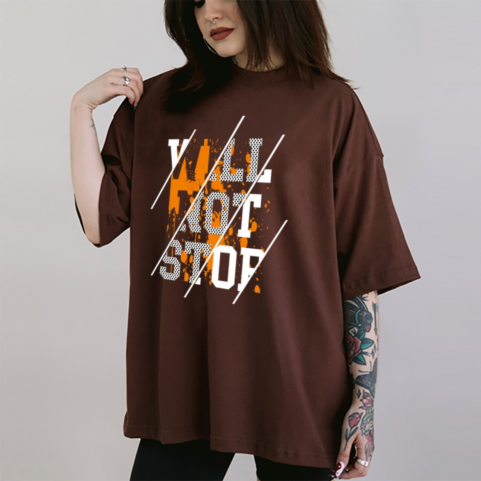 Camiseta Ousy Will Not Stop Oversized Unissex Marrom