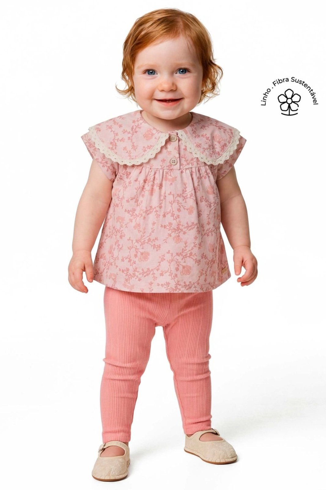 Infantil - Conjunto Menina Floral Malha Linho Colorittá Rosa
