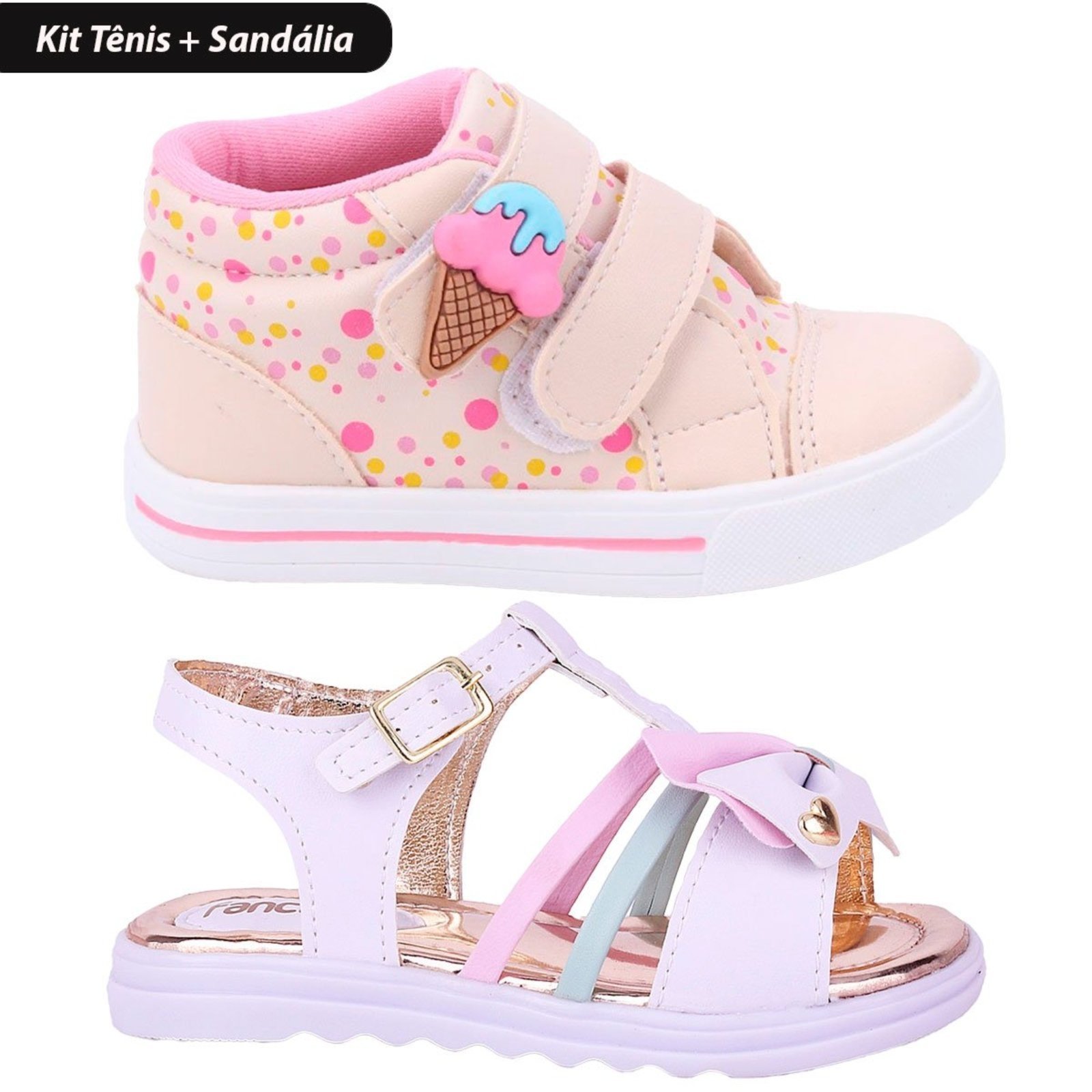 Infantil - Kit 2 Pares Tênis e Sandália Feminina FanClub - Off White e Branco