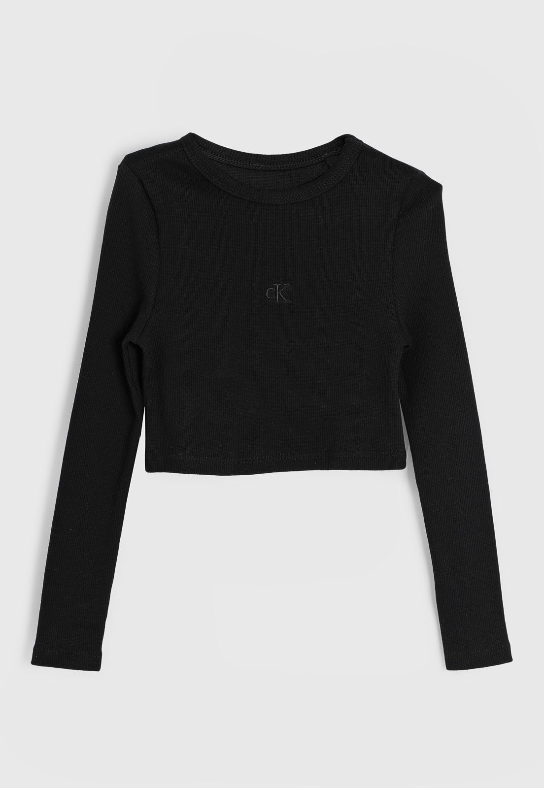 Infantil – Blusa Cropped Manga longa Calvin Klein Logo Bordado Preta