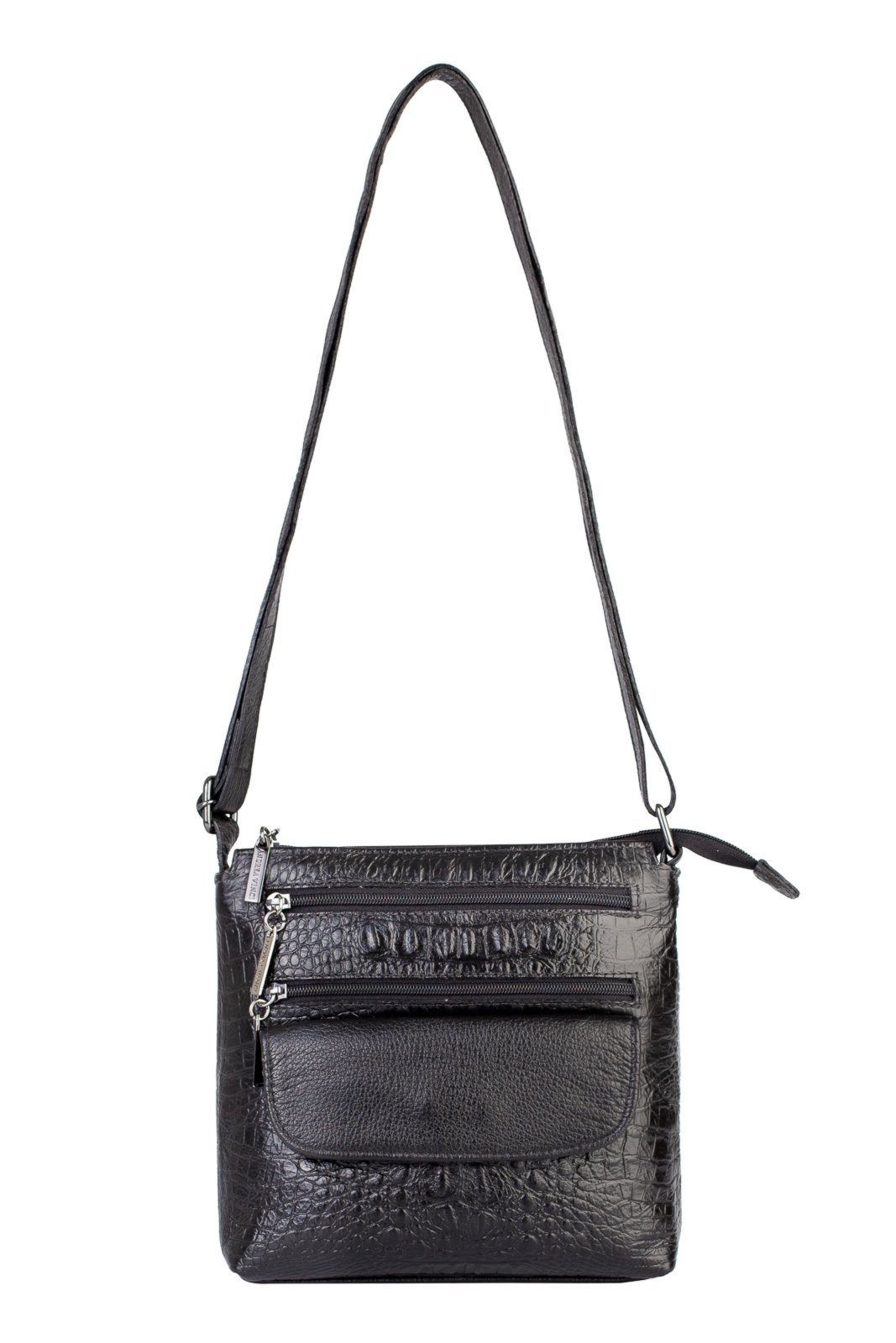 Bolsa transversal de couro croco metais grafite Maura - Preto