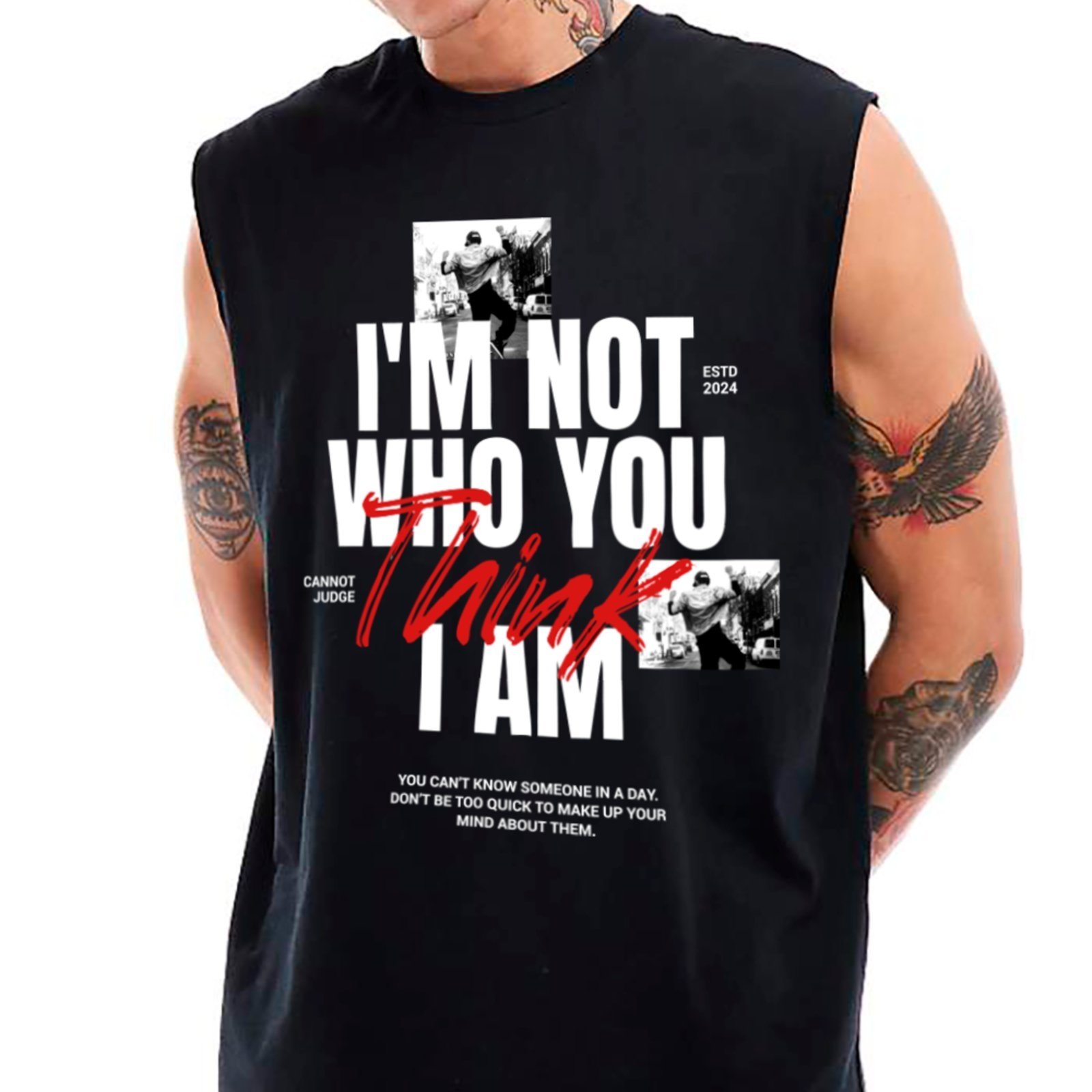 Camiseta Regata Machão Ousy Im Not Who You Think I Am Oversized Masculina Preto