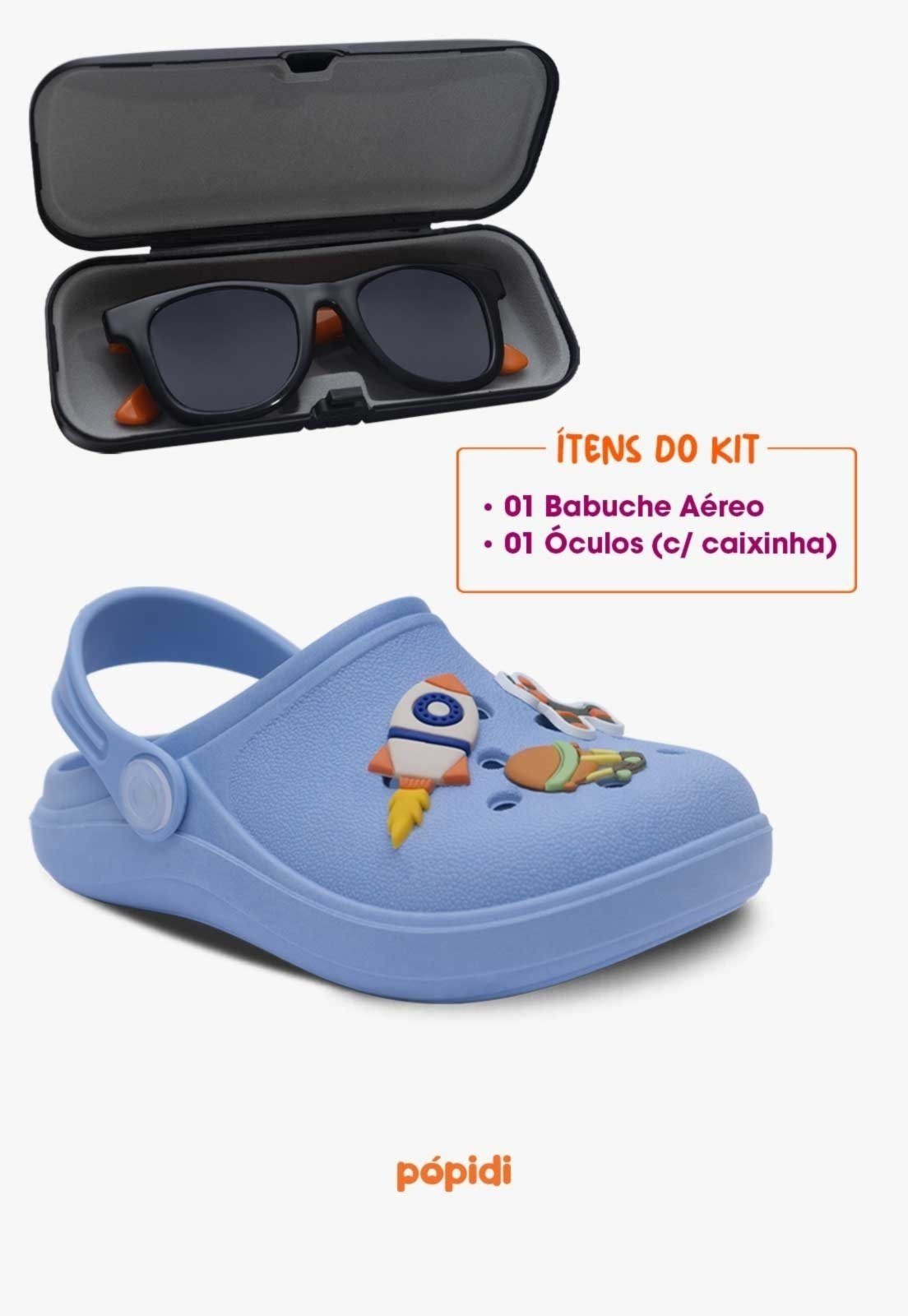 Vista 3 Infantil - Kit Babuche Aereo com Óculos de Sol Laranja Com Capinha Pópidí azul/laranja azul Pópidí azul/laranja azul
