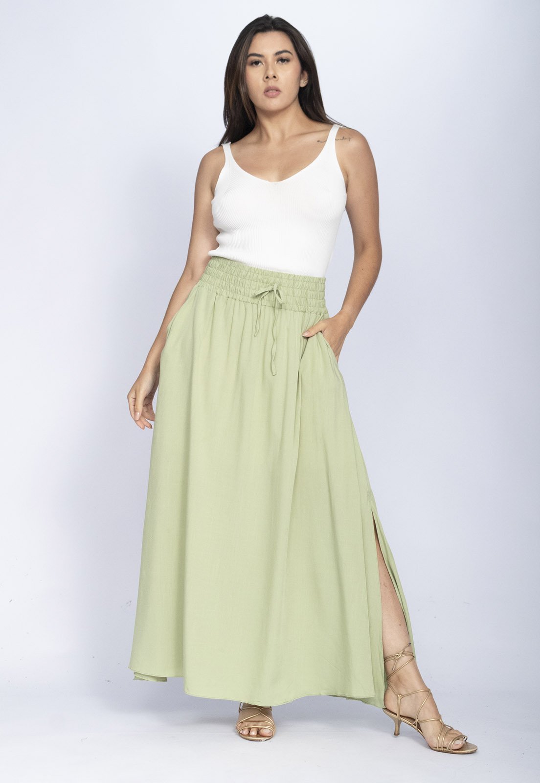Saia Cabanafree Longa Viscose Verde Serenity