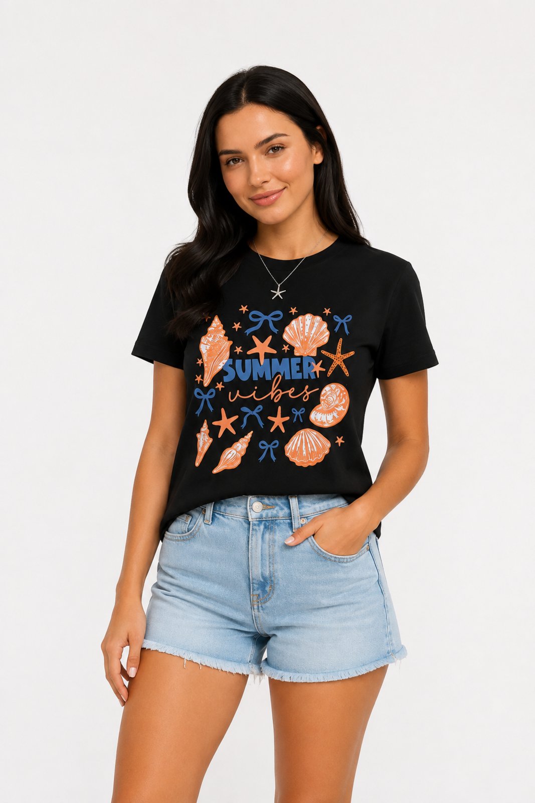 Camiseta Feminina D Bell Outlet Fashion Estampada Algodão Preto