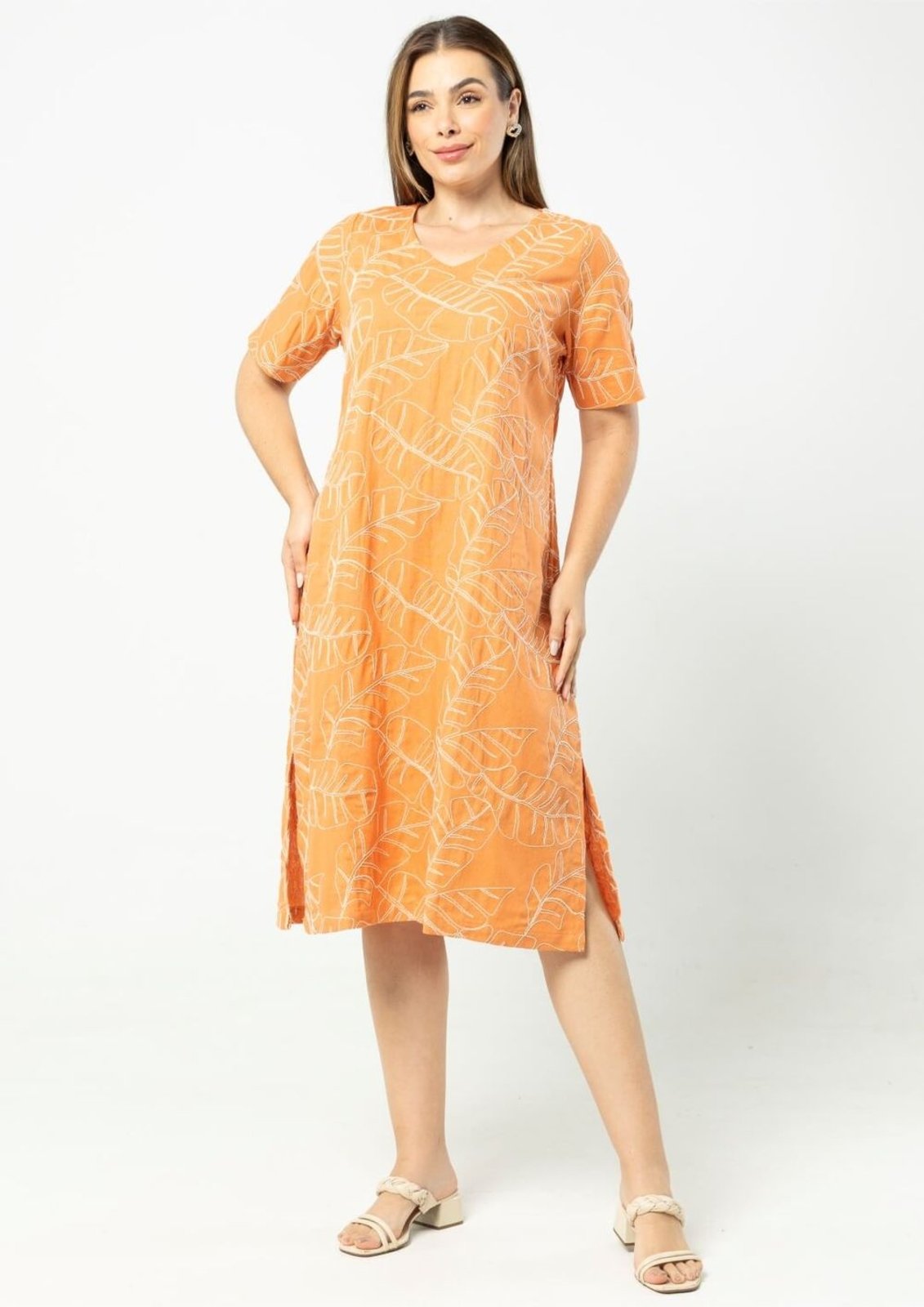 Vestido Viscolinho Bordado Pau a Pique Laranja LARANJA – G Pau a Pique