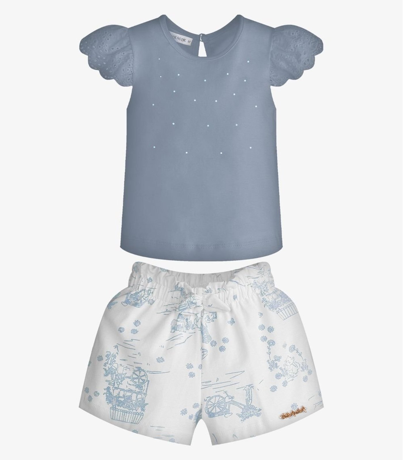 Infantil - Conjunto Menina Blusa Com Shorts Trick Nick Azul