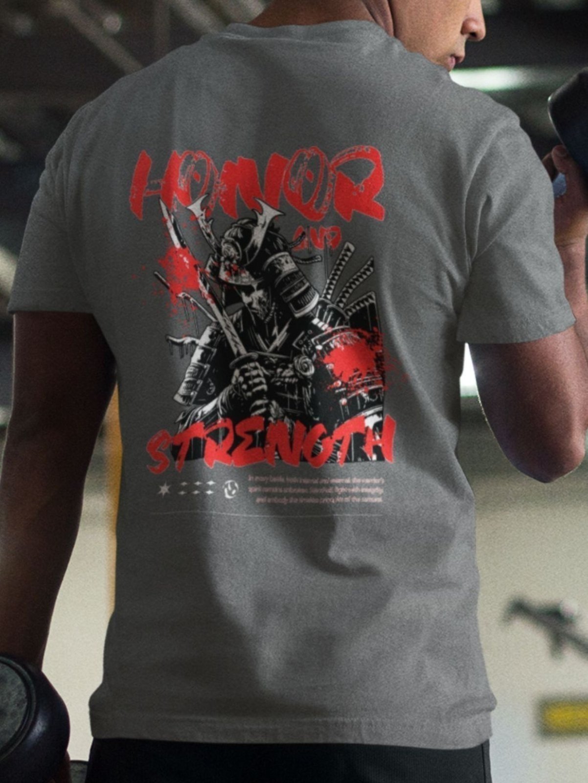 Vista 3 Camiseta Masculina GuGi Honra Samurai Chumbo cinza Gugi cinza